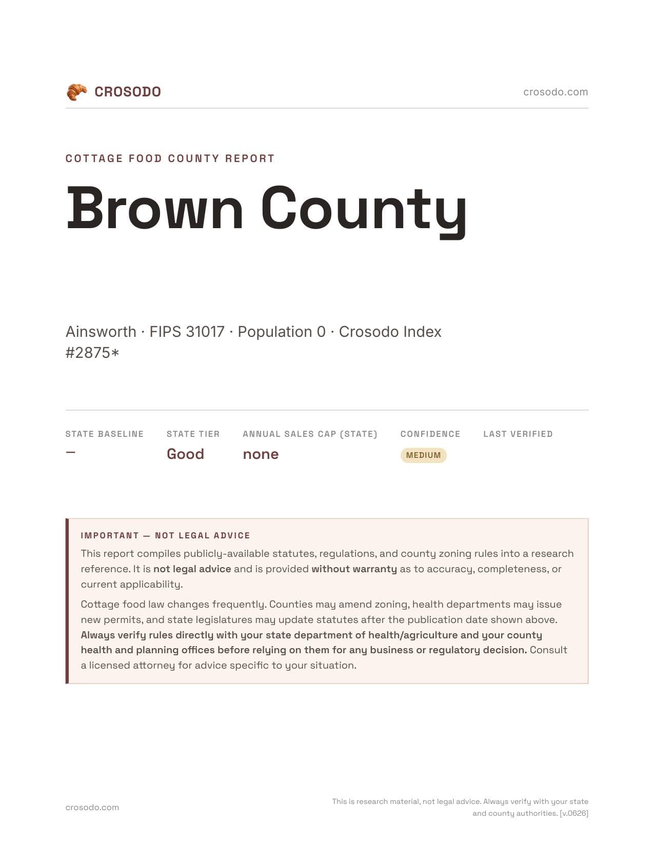 Cover of Brown County county cottage food report