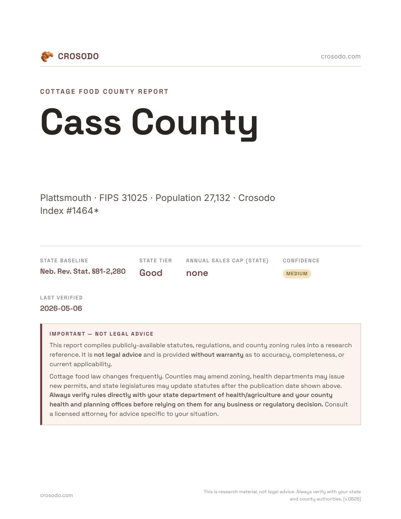 Cover of Cass County county cottage food report