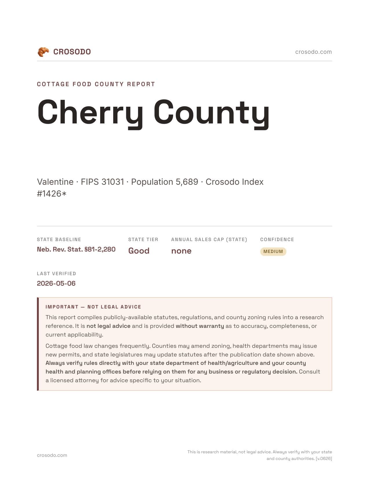 Cover of Cherry County county cottage food report