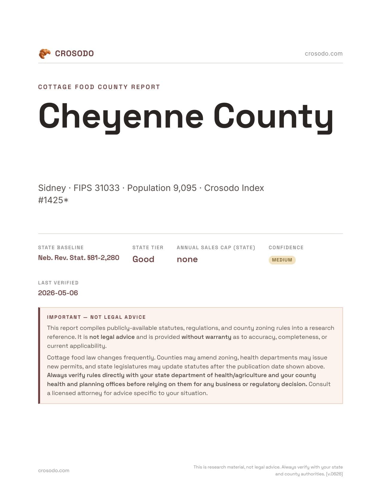 Cover of Cheyenne County county cottage food report