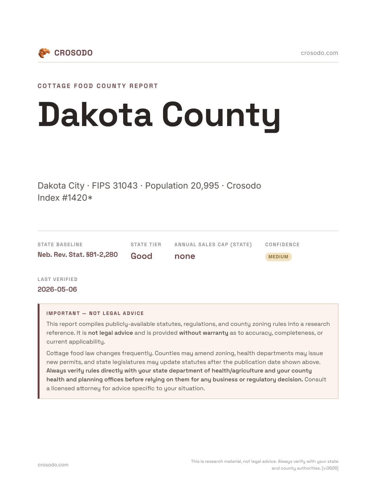 Cover of Dakota County county cottage food report