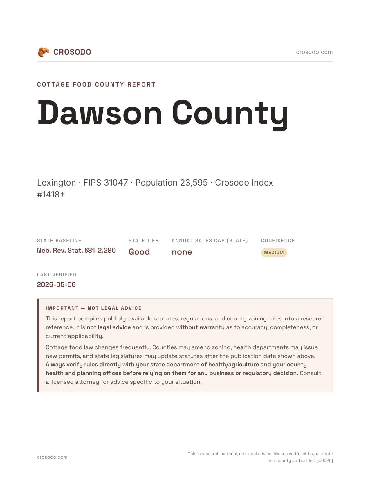Cover of Dawson County county cottage food report