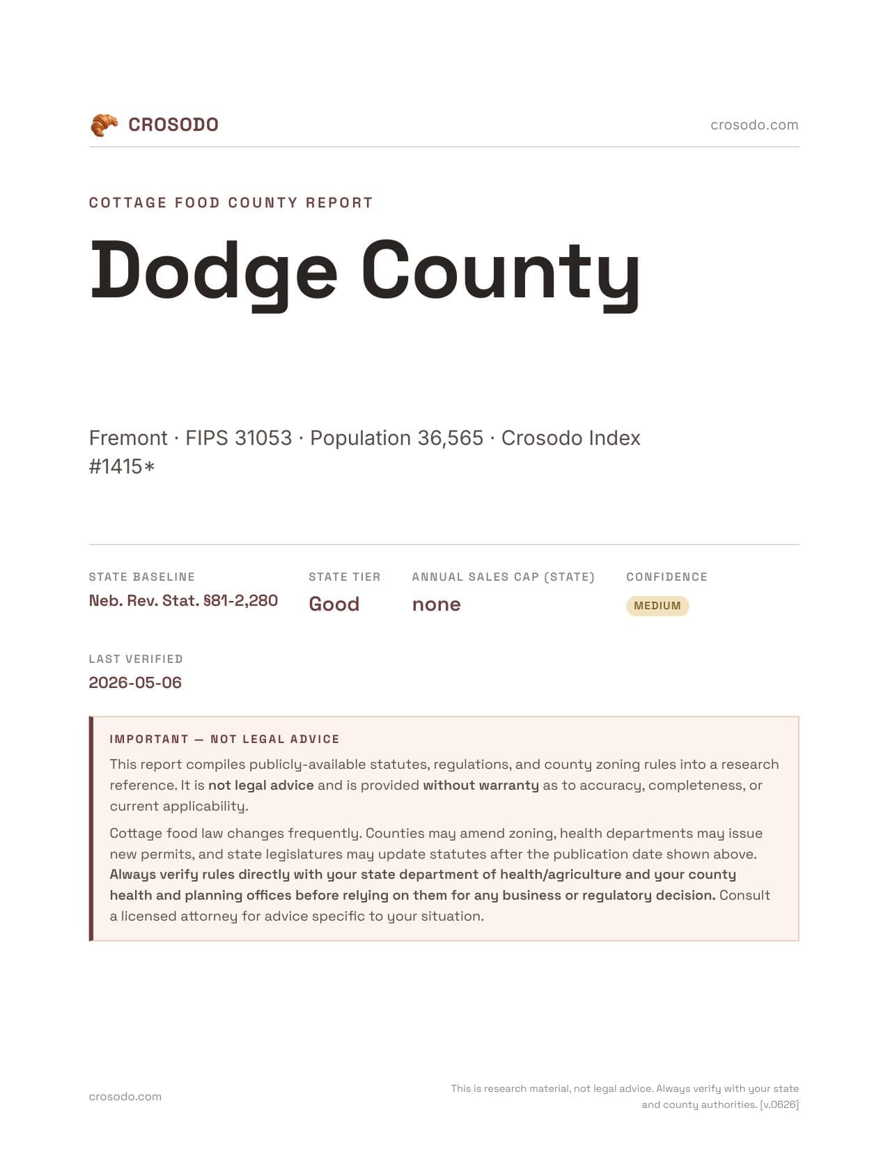 Cover of Dodge County county cottage food report