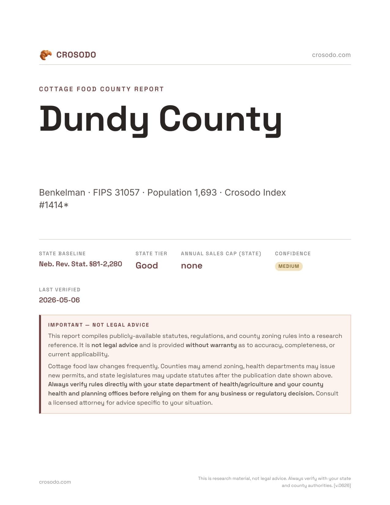 Cover of Dundy County county cottage food report