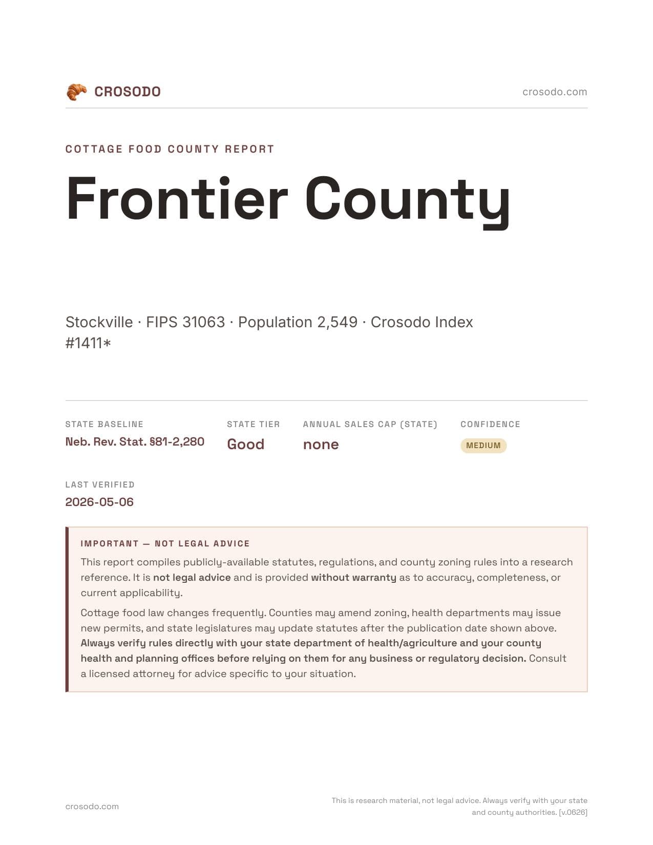 Cover of Frontier County county cottage food report