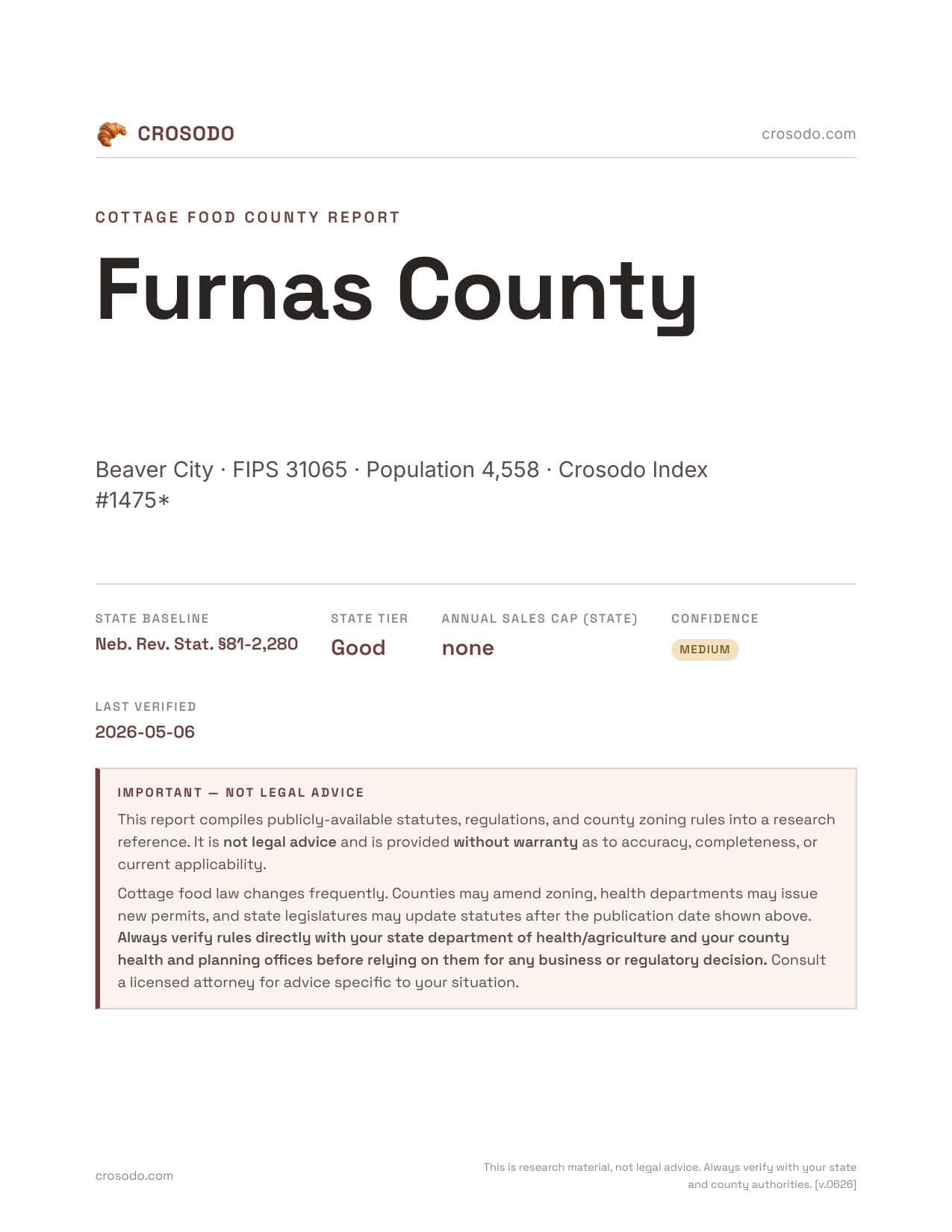 Cover of Furnas County county cottage food report