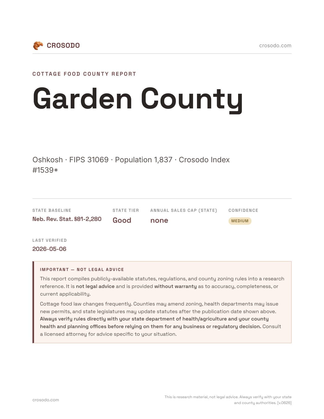 Cover of Garden County county cottage food report