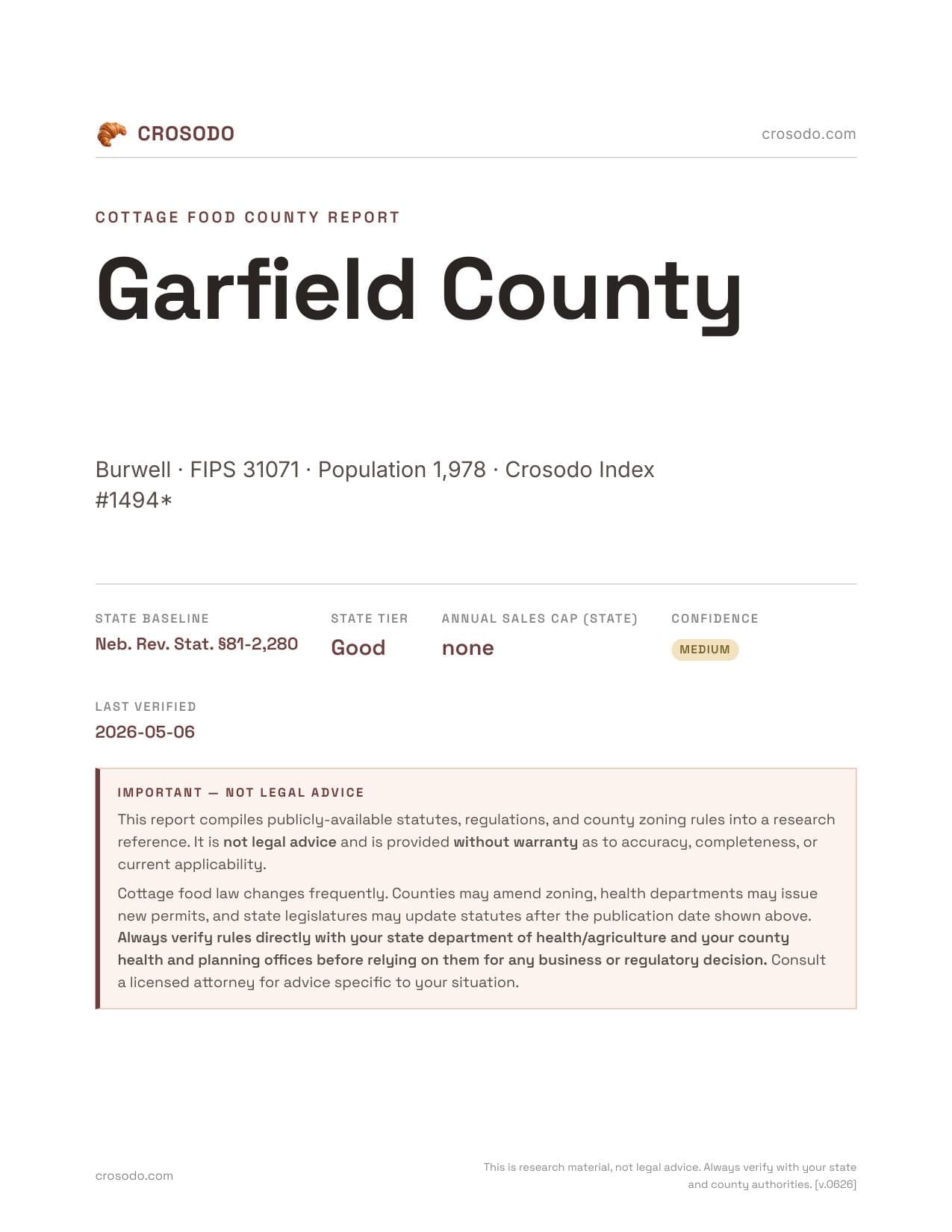 Cover of Garfield County county cottage food report