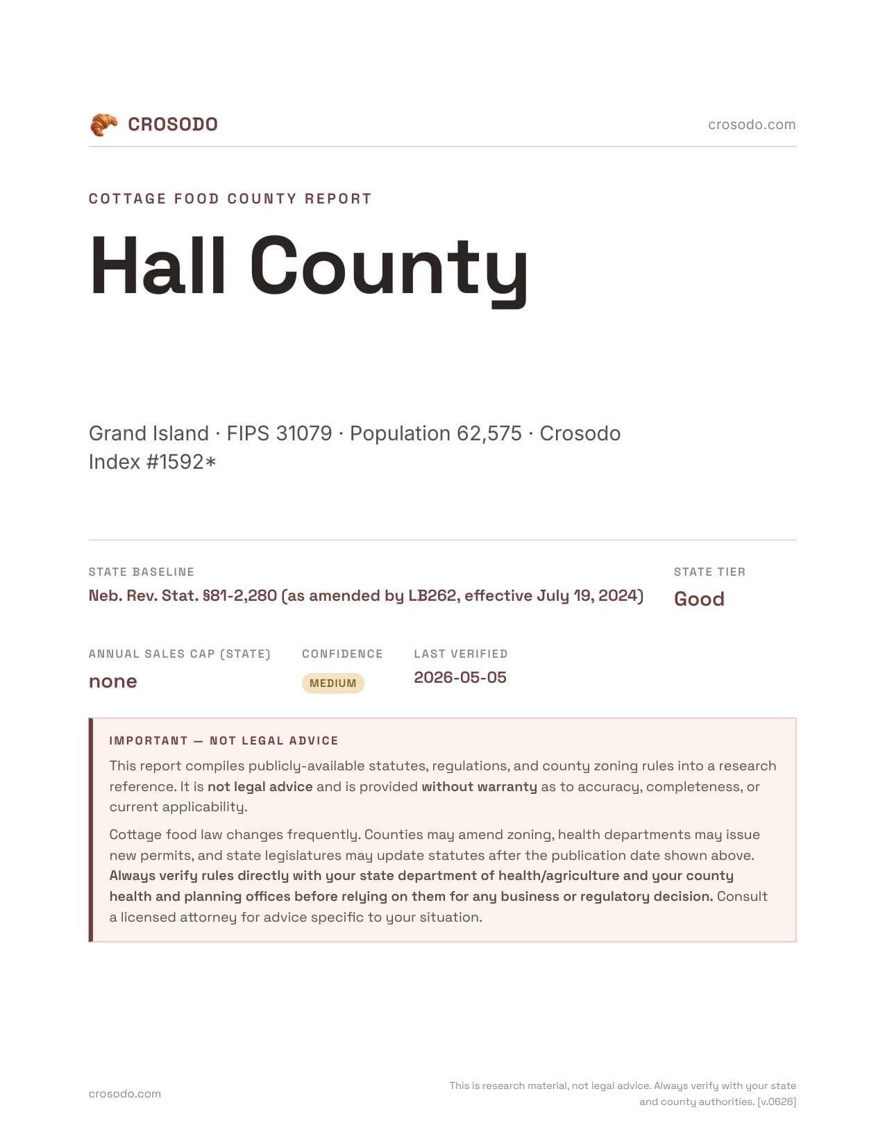 Cover of Hall County county cottage food report