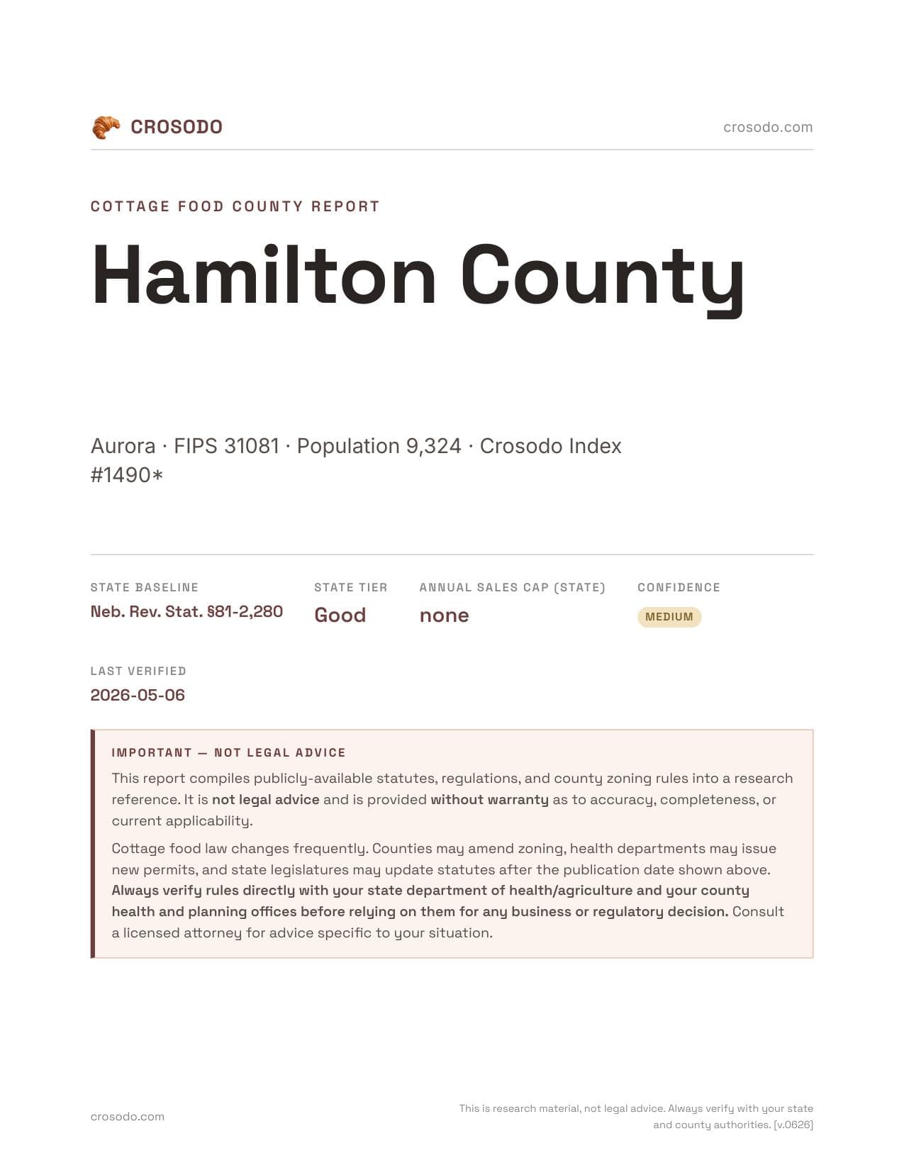 Cover of Hamilton County county cottage food report