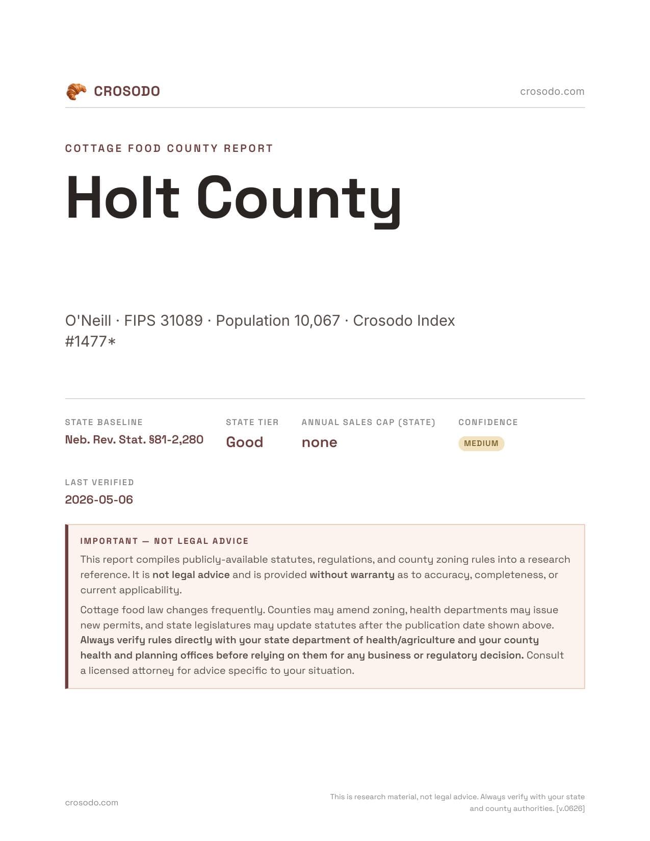 Cover of Holt County county cottage food report