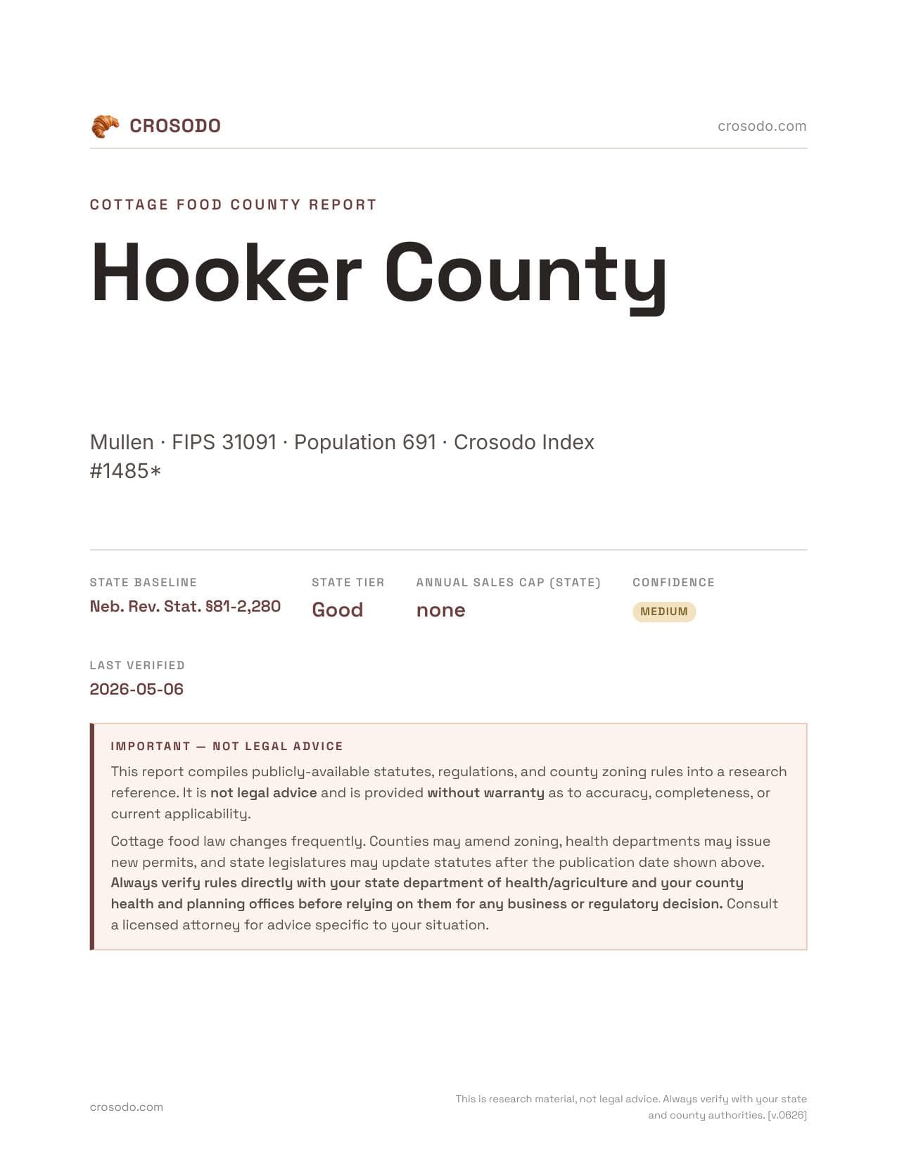 Cover of Hooker County county cottage food report
