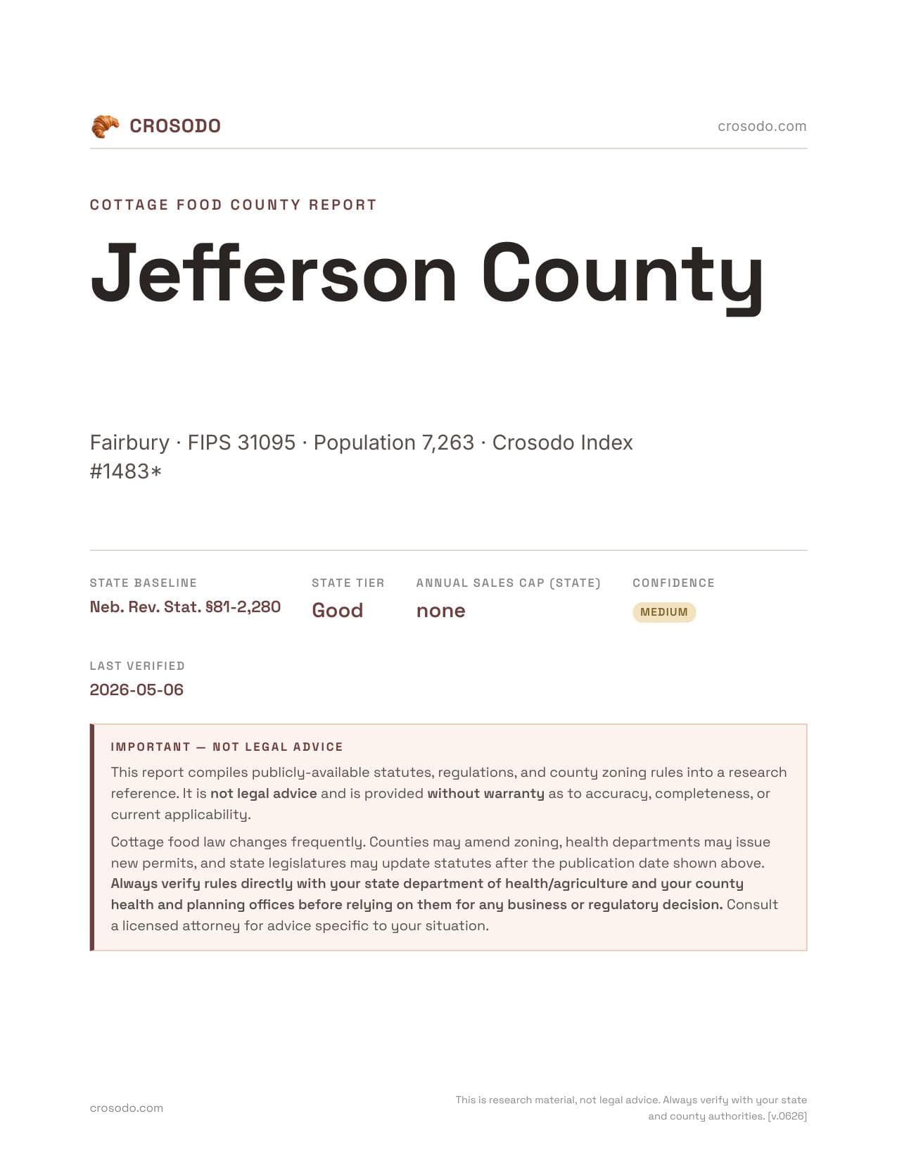Cover of Jefferson County county cottage food report