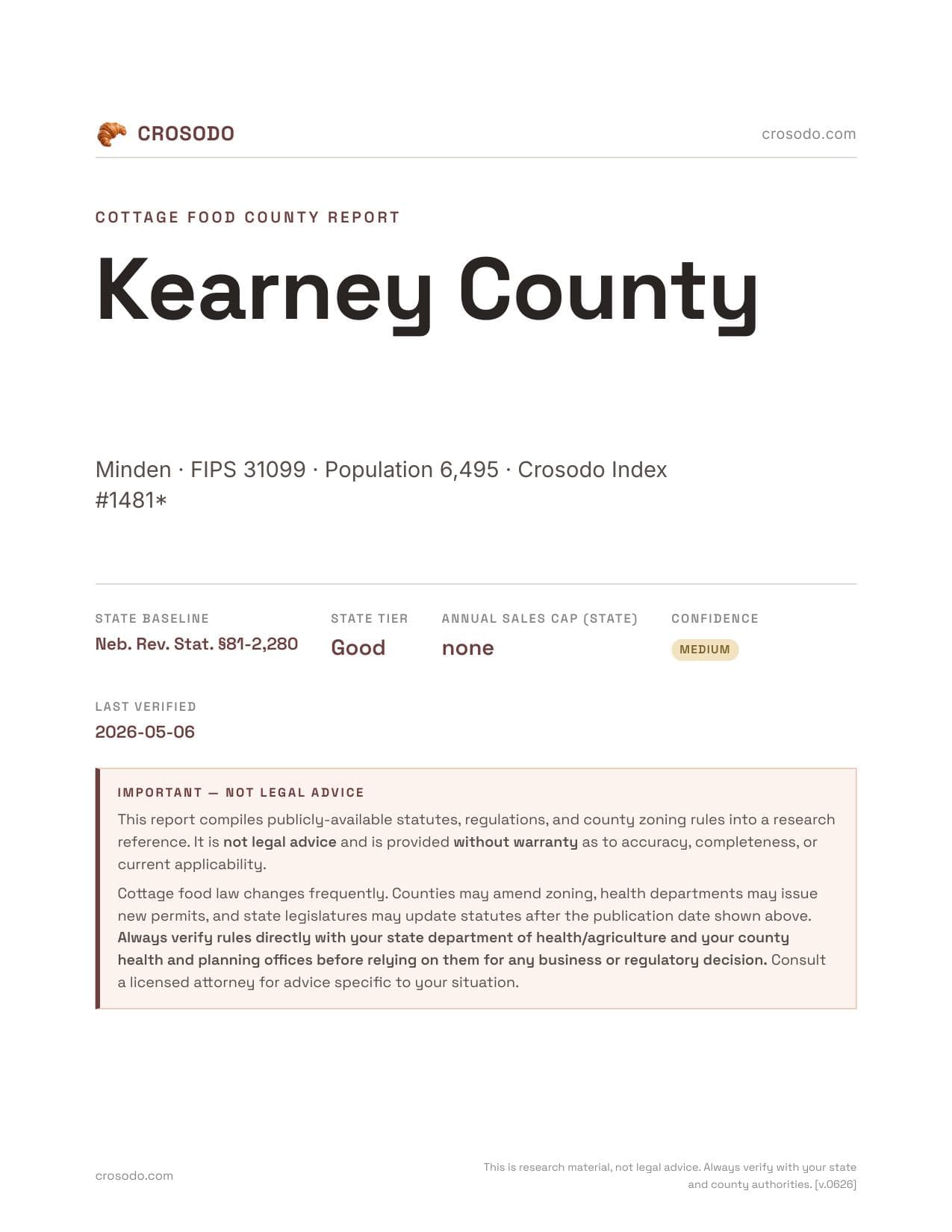 Cover of Kearney County county cottage food report