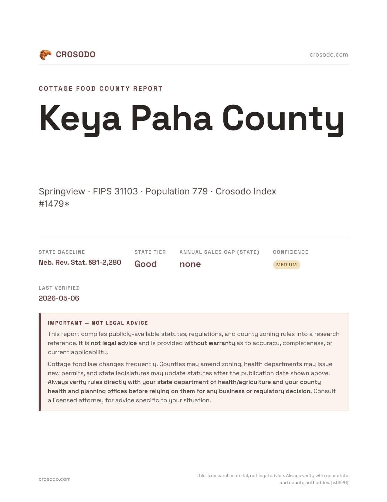 Cover of Keya Paha County county cottage food report