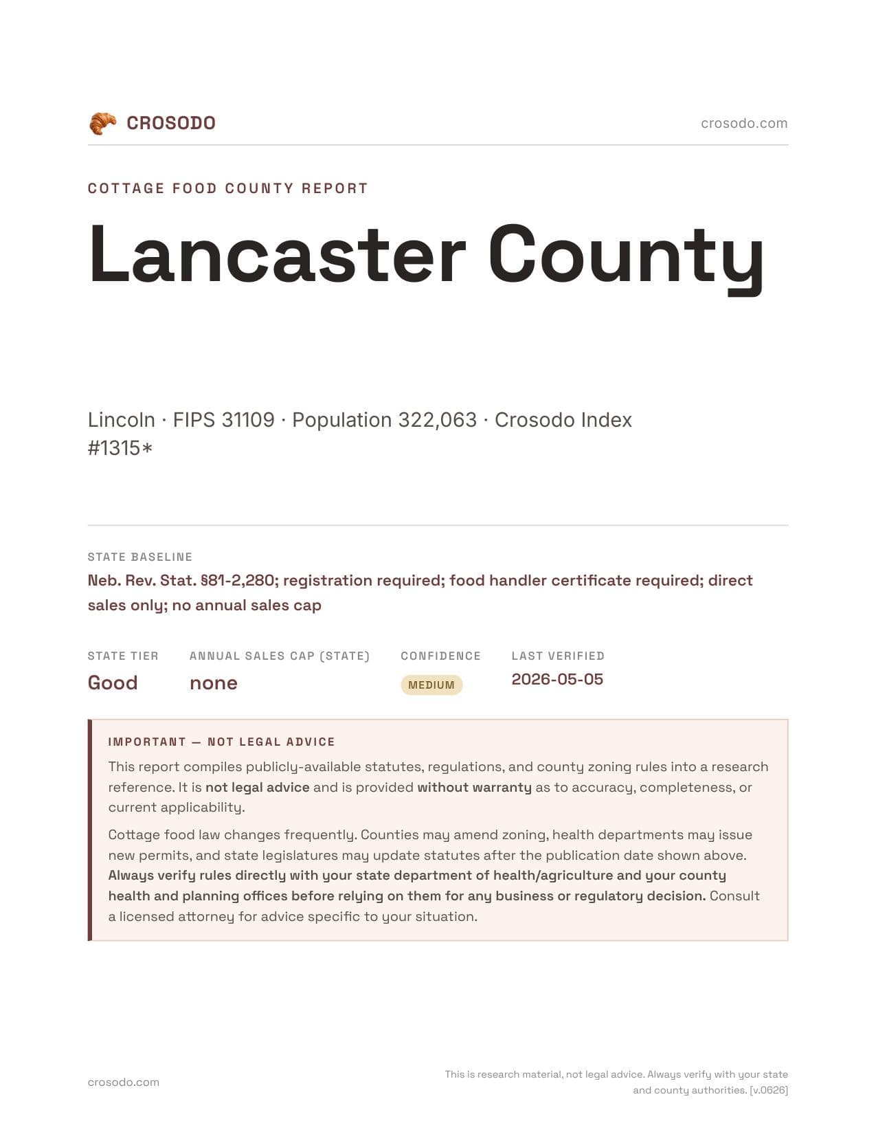 Cover of Lancaster County county cottage food report