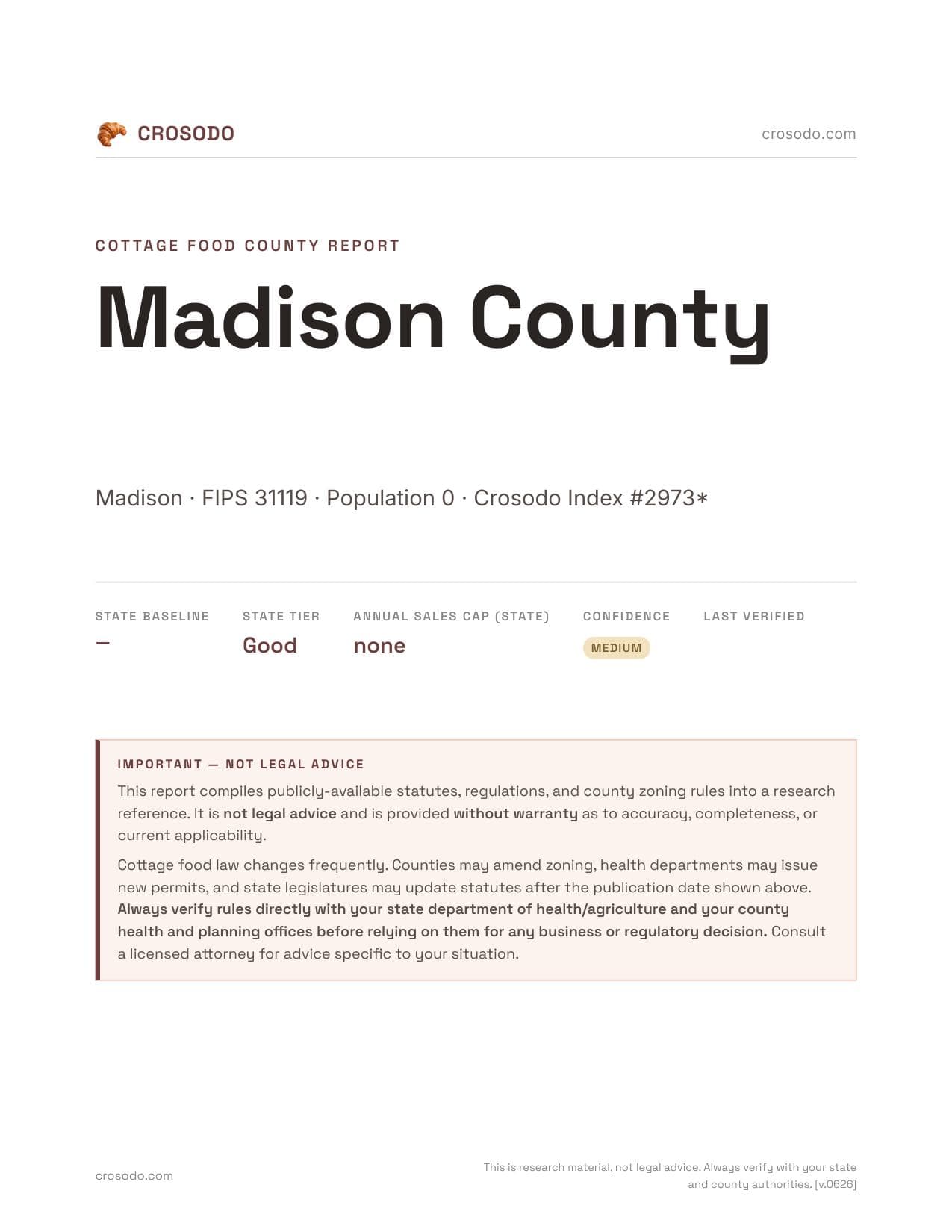 Cover of Madison County county cottage food report