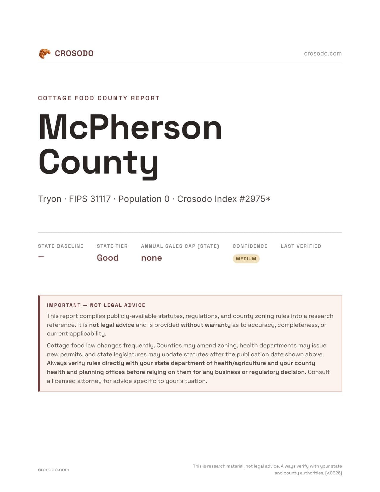 Cover of McPherson County county cottage food report