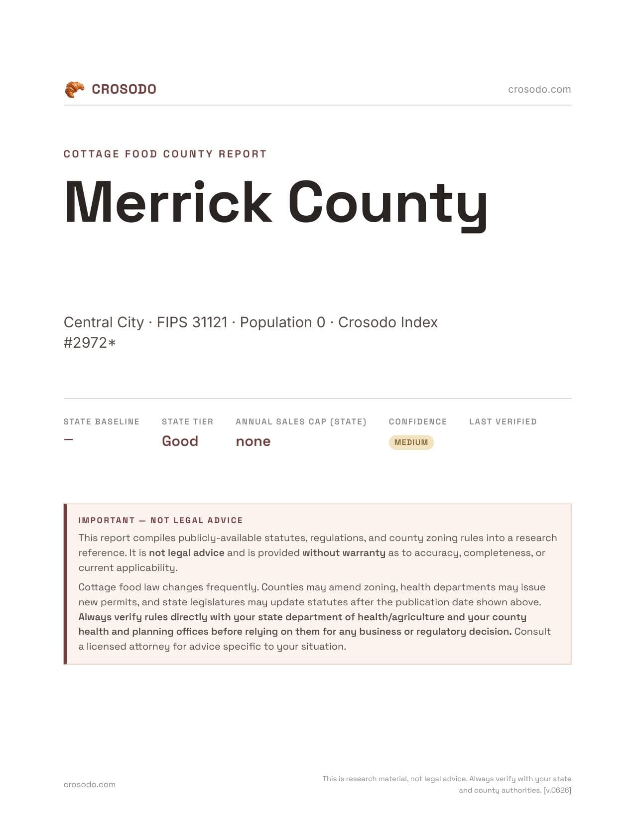 Cover of Merrick County county cottage food report
