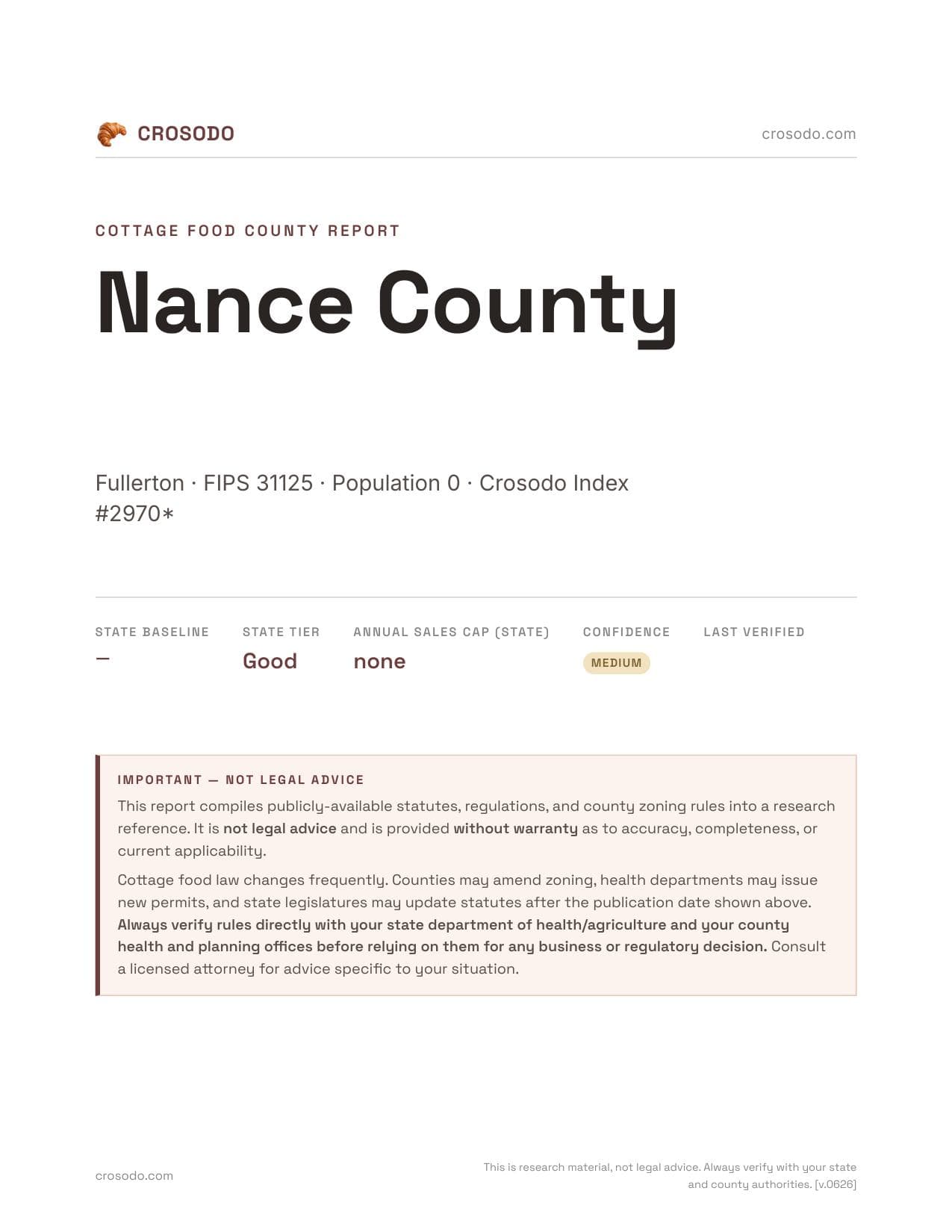 Cover of Nance County county cottage food report