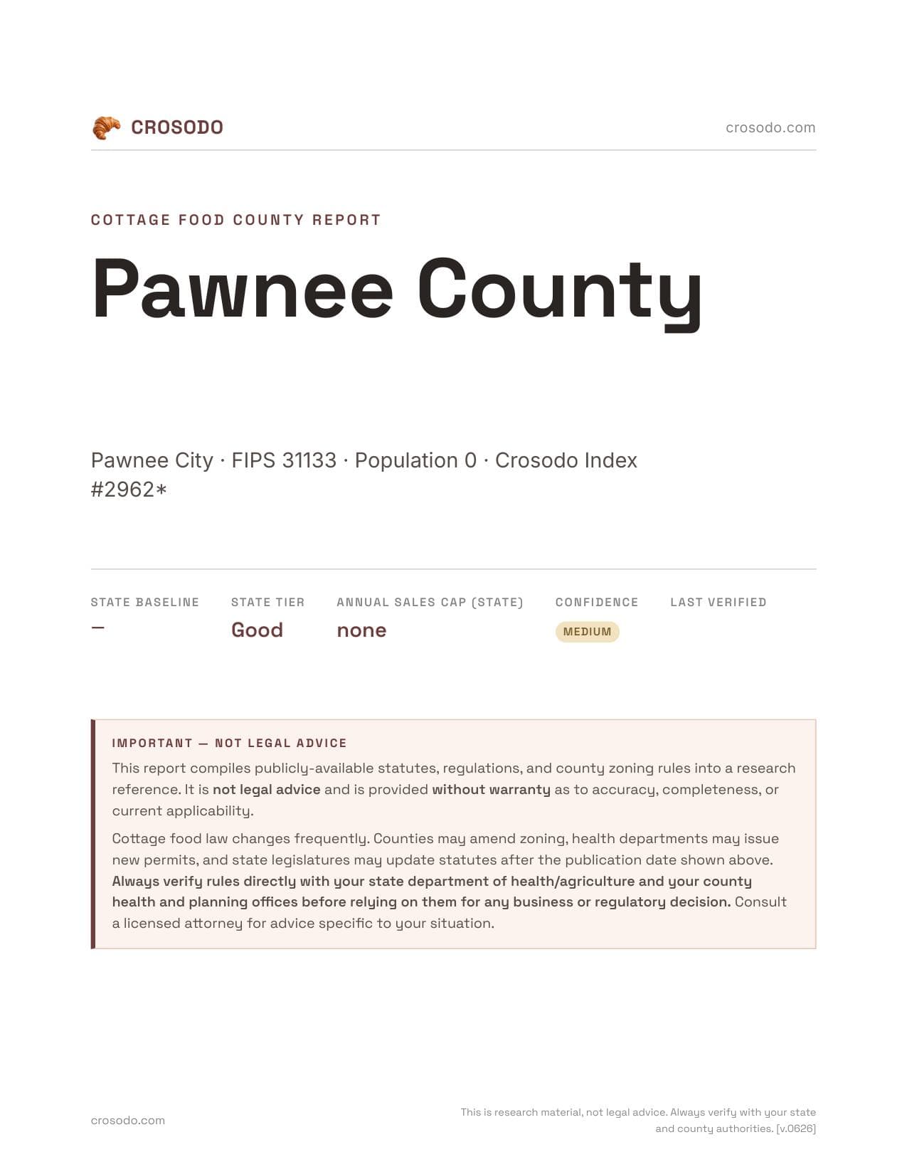 Cover of Pawnee County county cottage food report