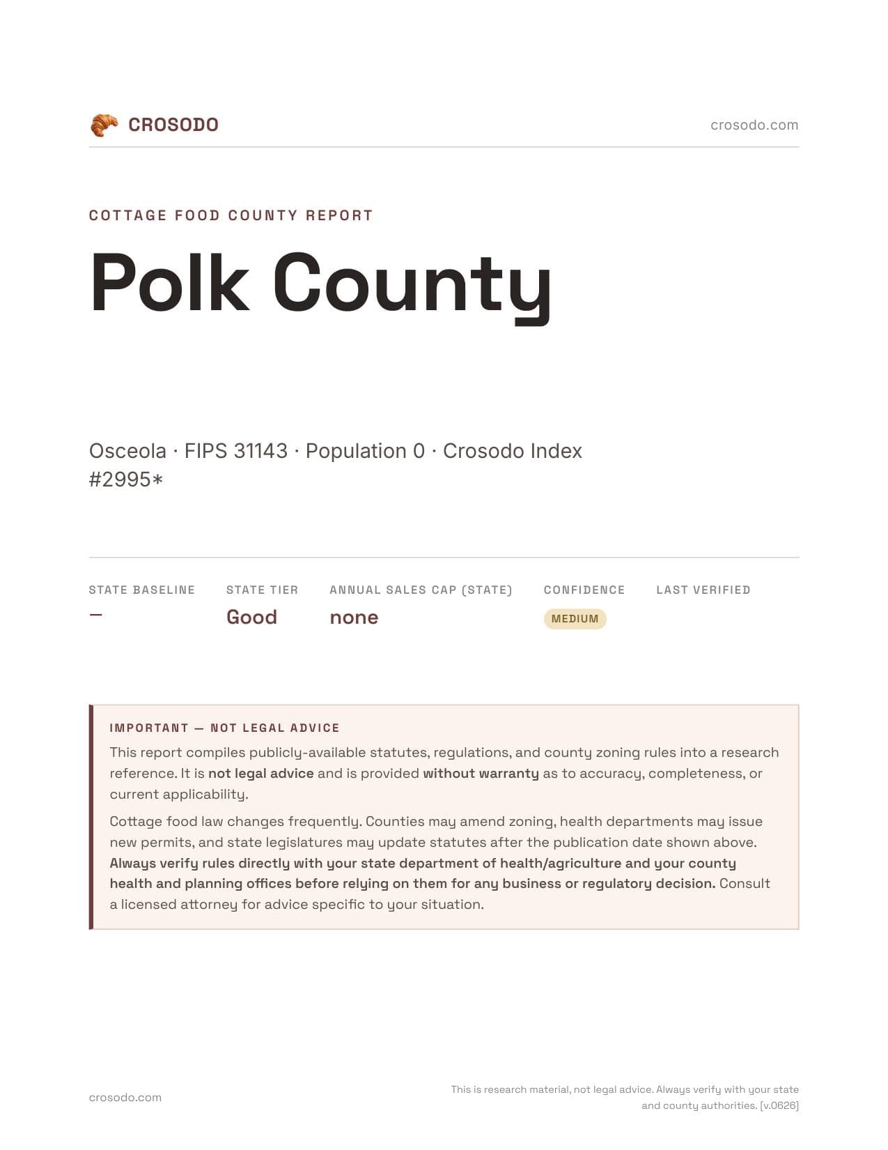 Cover of Polk County county cottage food report