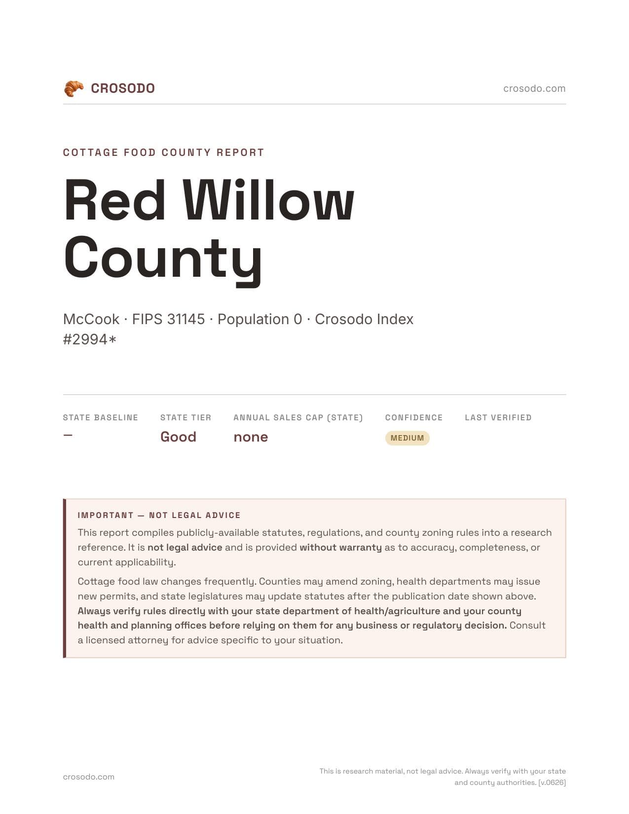 Cover of Red Willow County county cottage food report