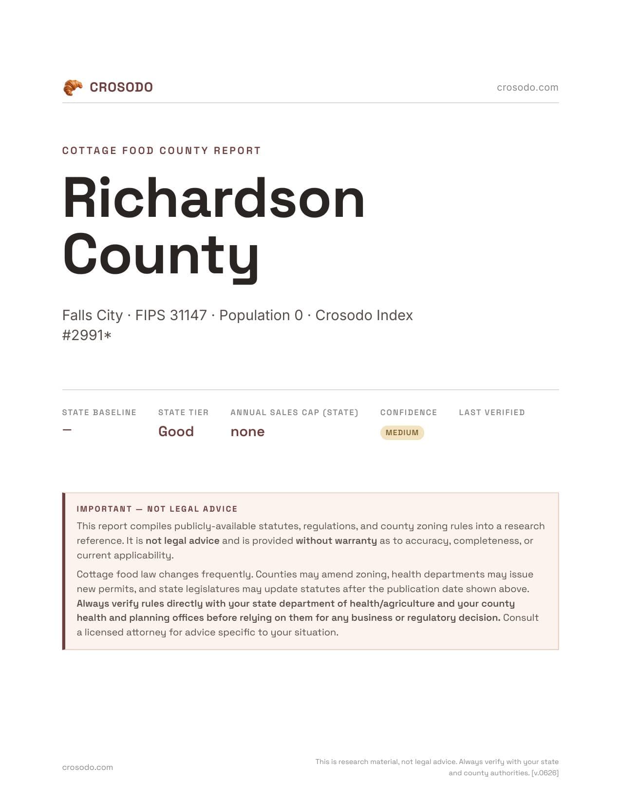 Cover of Richardson County county cottage food report