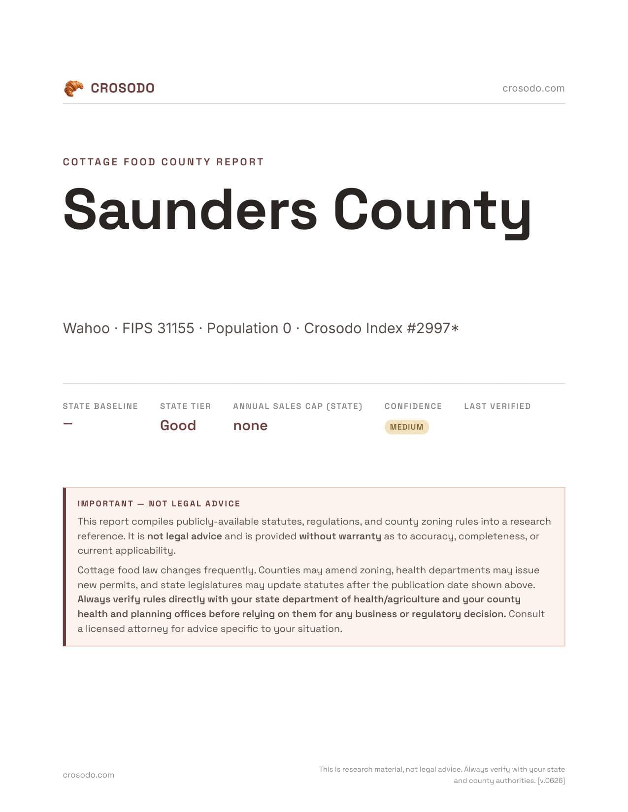 Cover of Saunders County county cottage food report