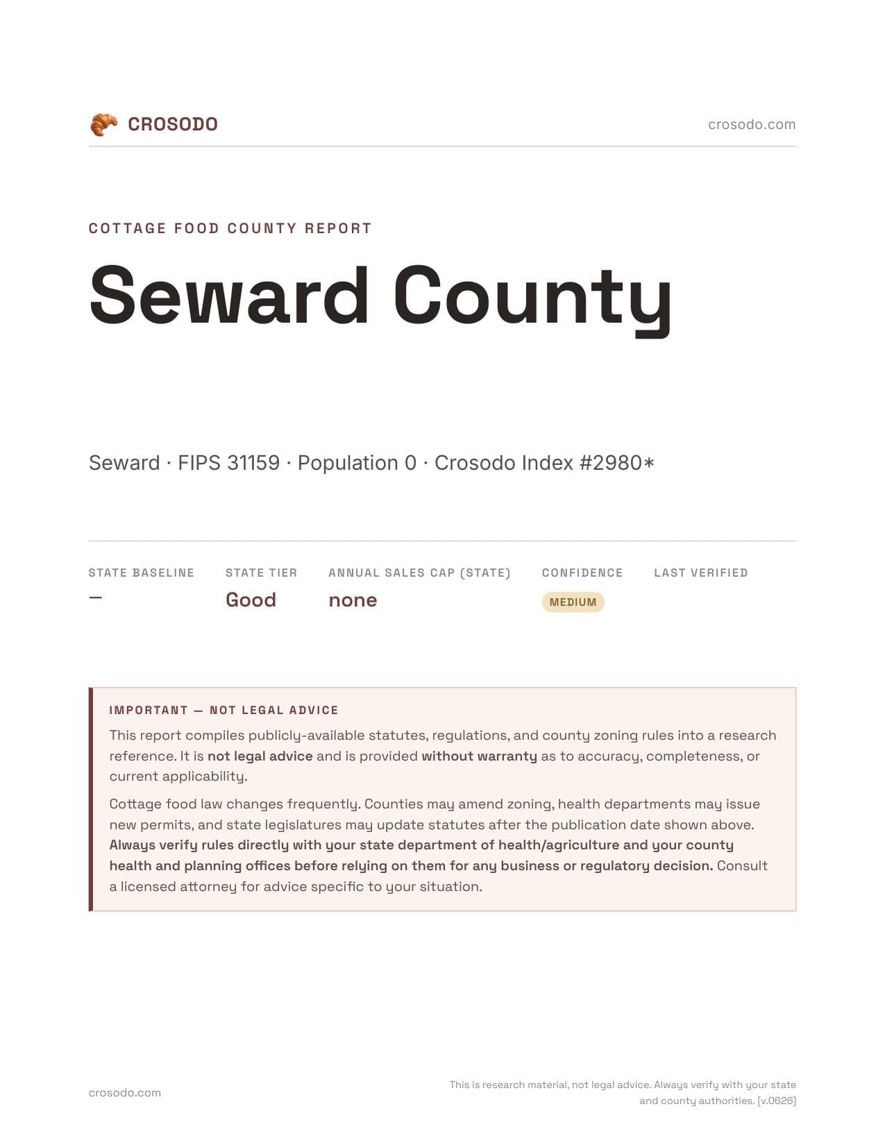 Cover of Seward County county cottage food report