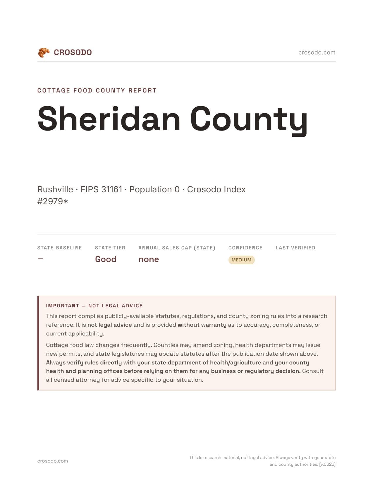 Cover of Sheridan County county cottage food report