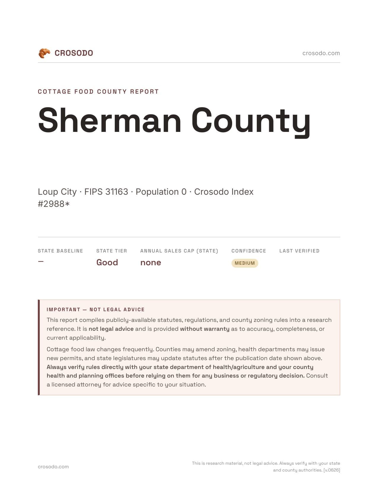 Cover of Sherman County county cottage food report