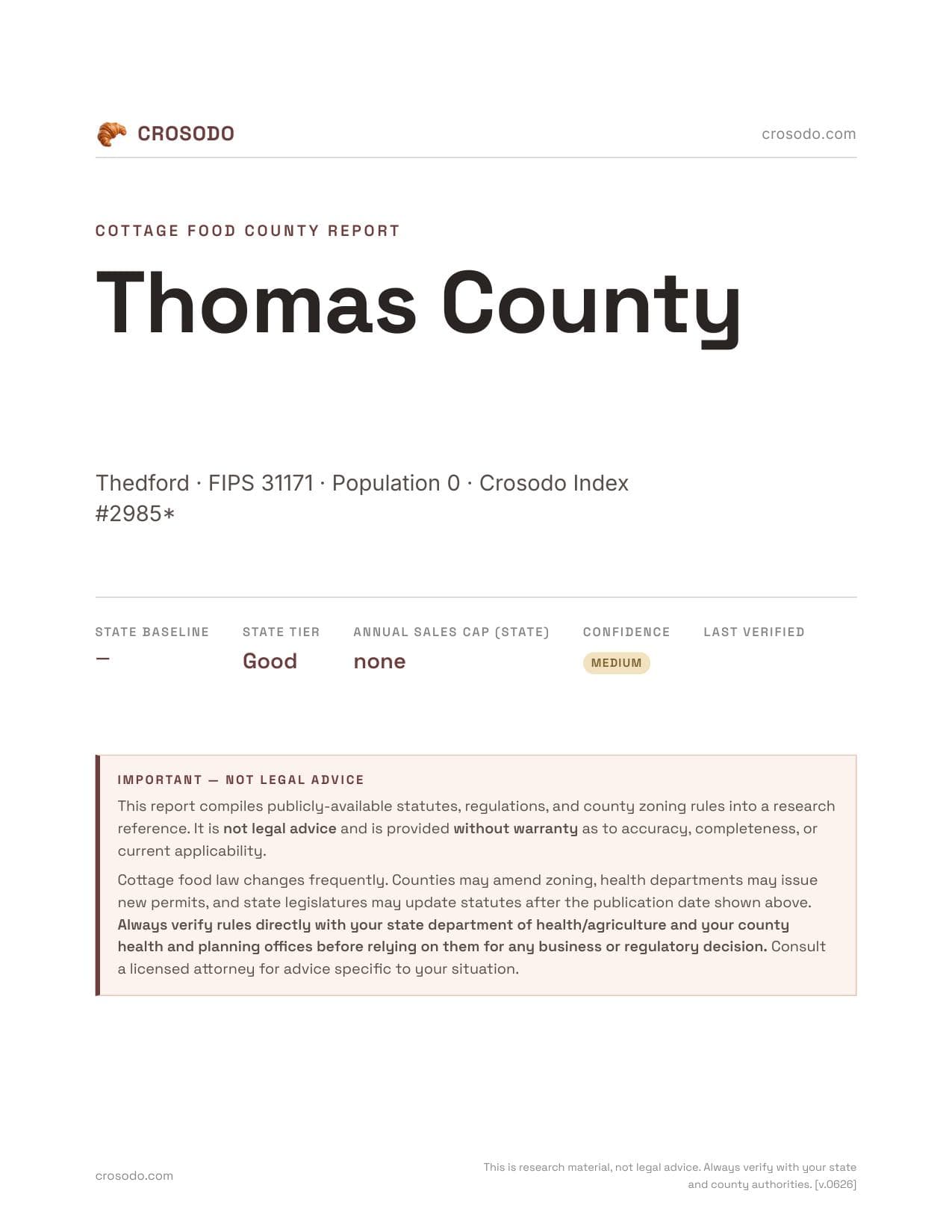 Cover of Thomas County county cottage food report