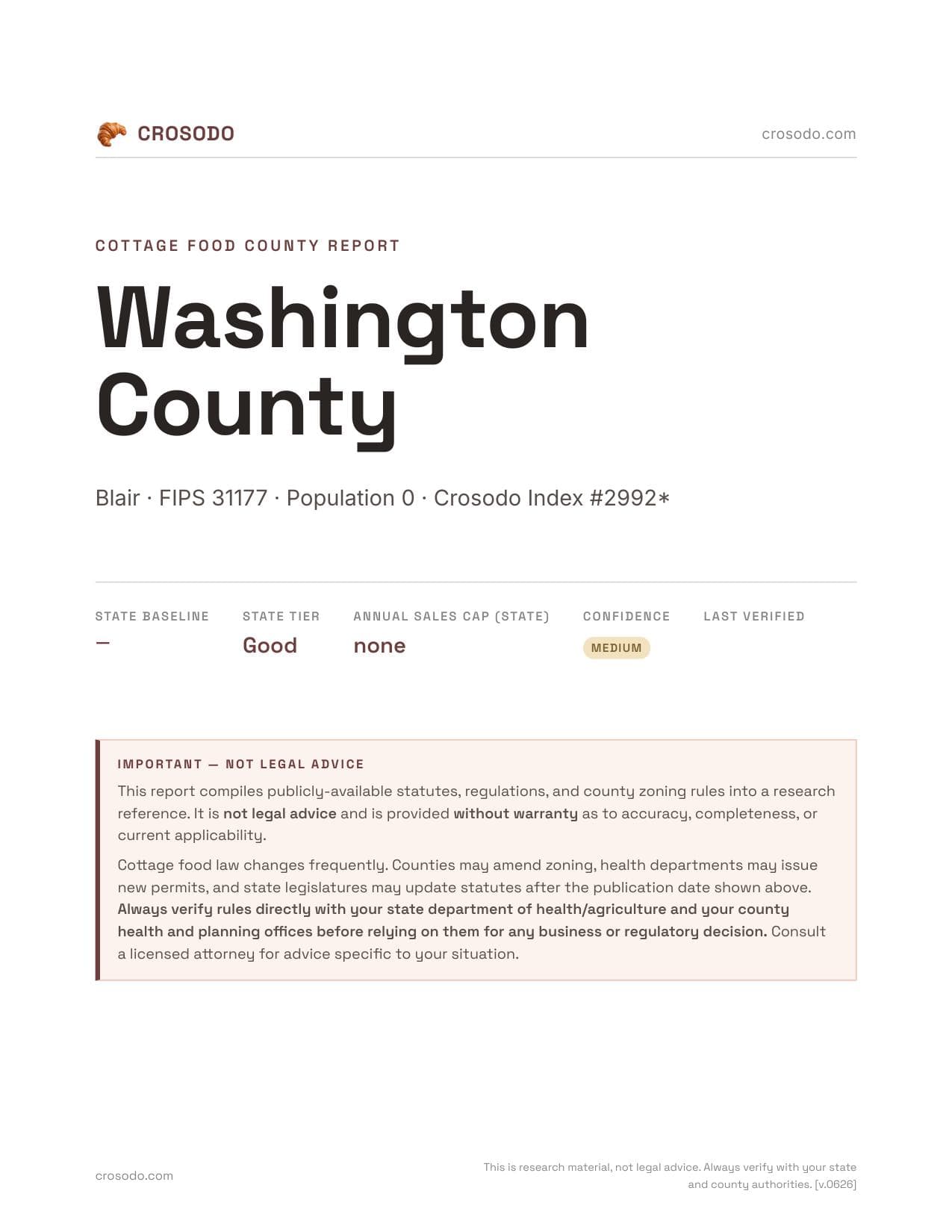 Cover of Washington County county cottage food report