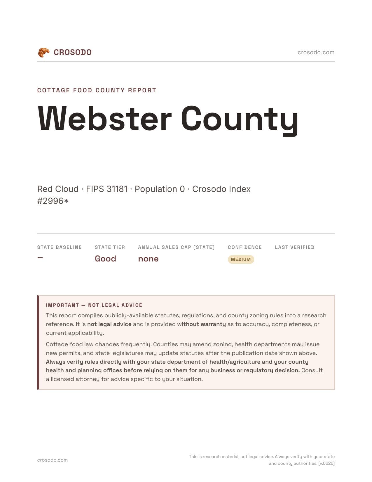Cover of Webster County county cottage food report