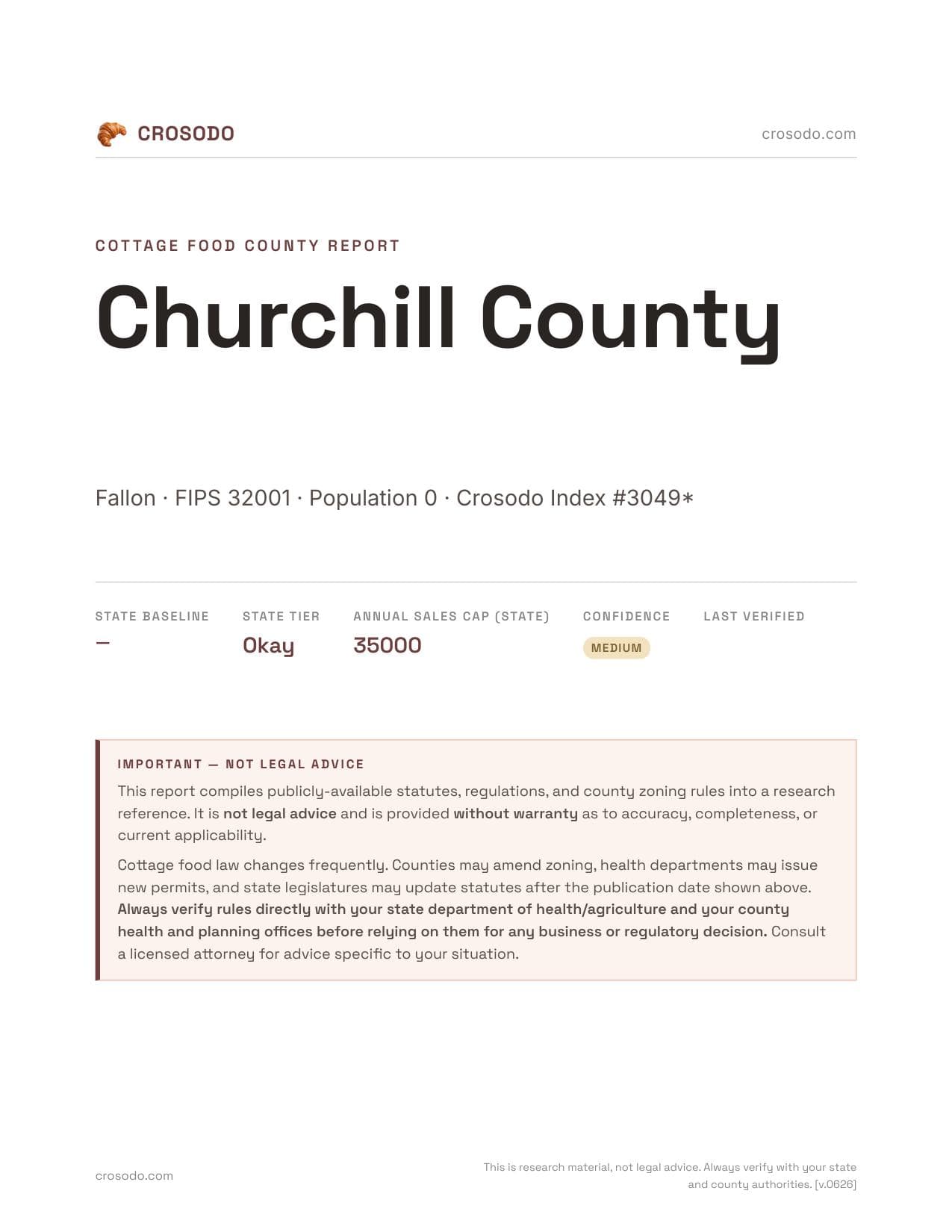 Cover of Churchill County county cottage food report