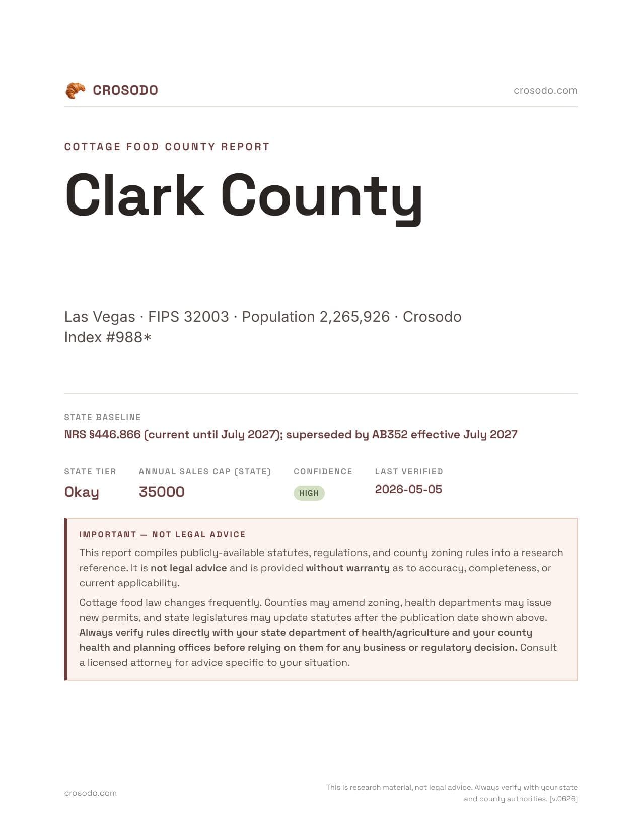 Cover of Clark County county cottage food report