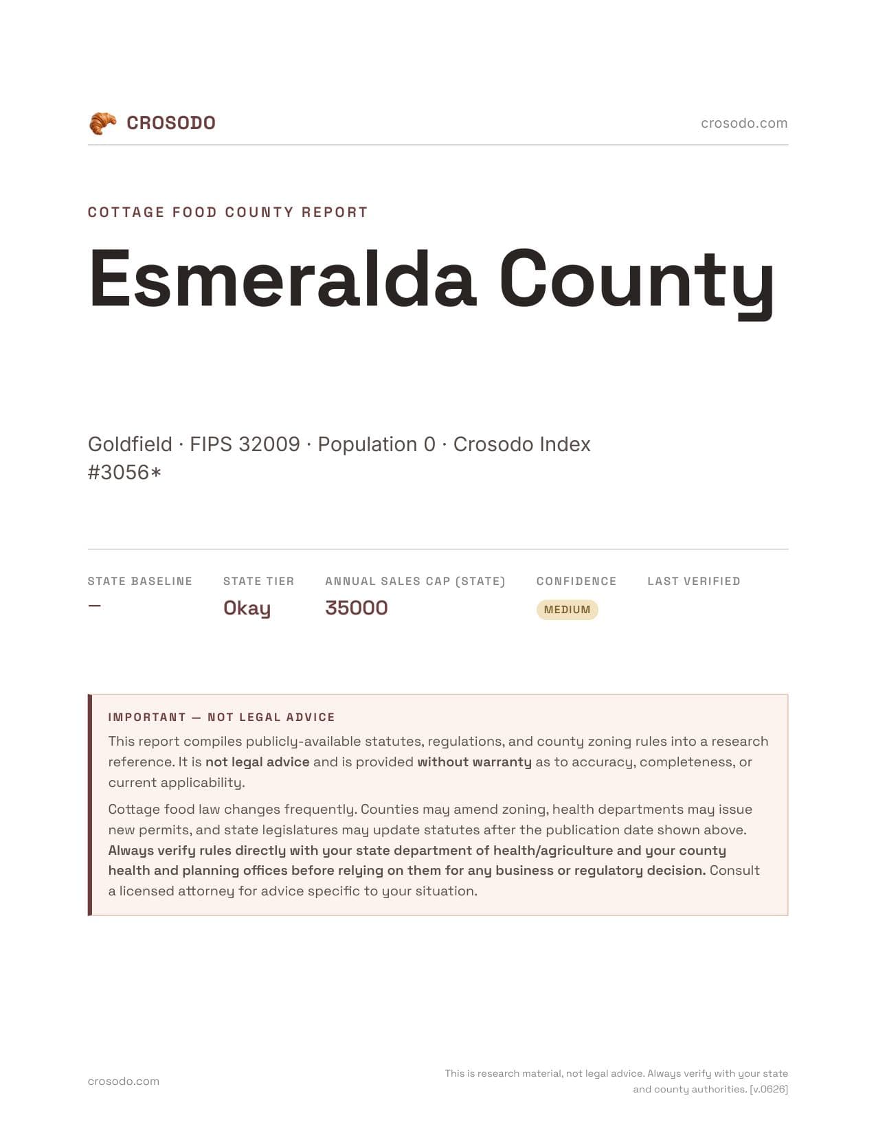 Cover of Esmeralda County county cottage food report