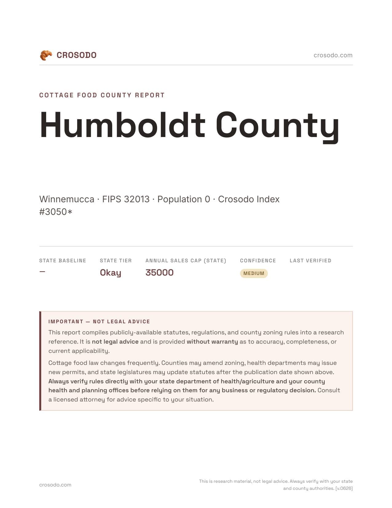 Cover of Humboldt County county cottage food report