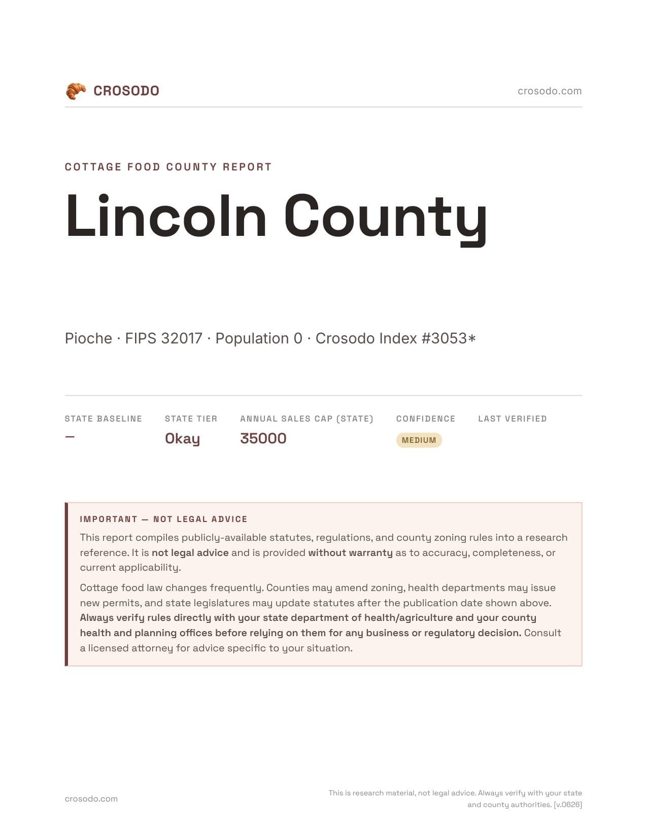 Cover of Lincoln County county cottage food report
