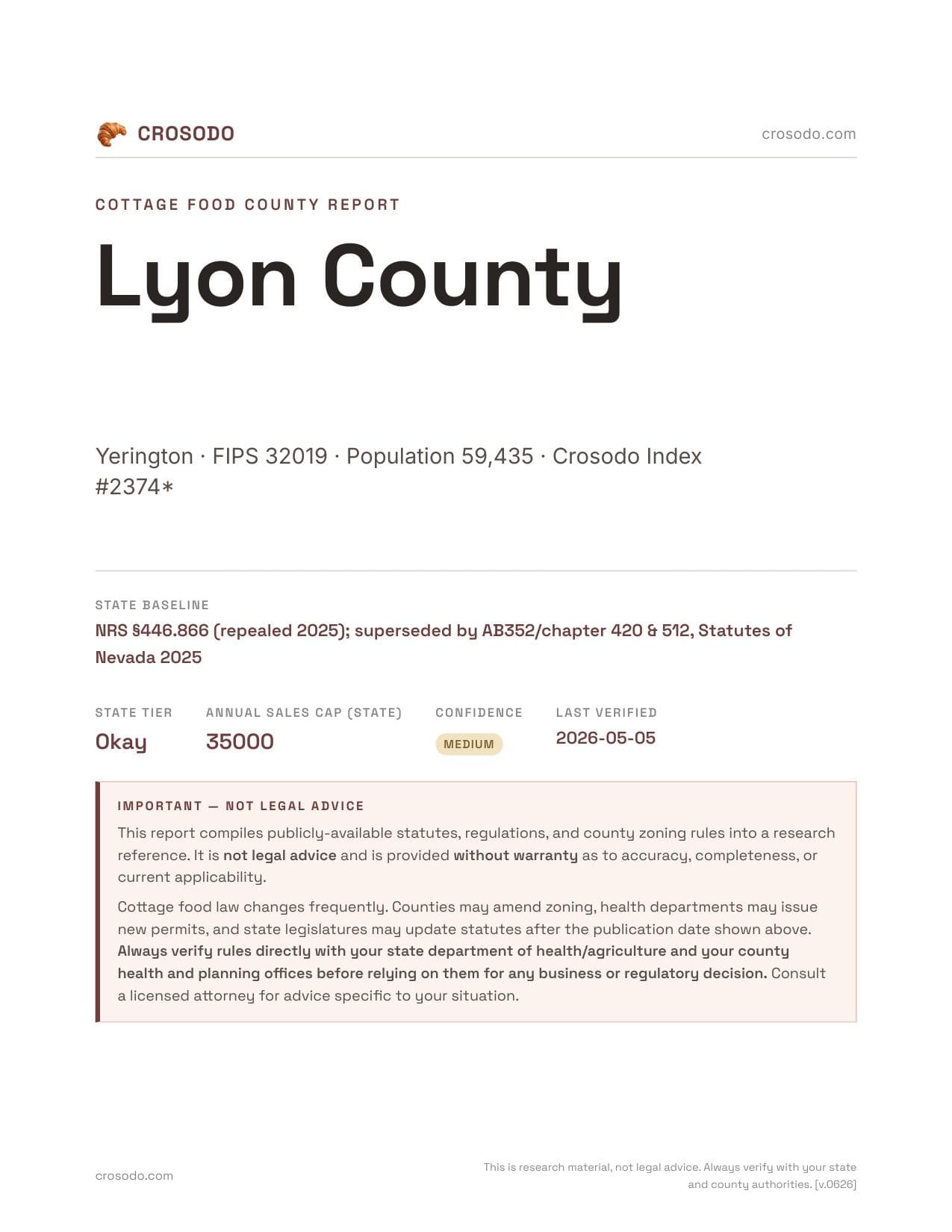 Cover of Lyon County county cottage food report
