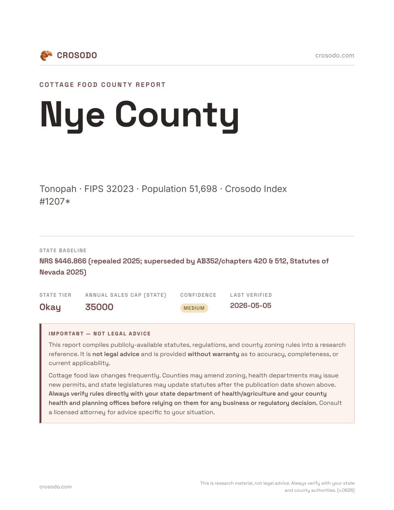 Cover of Nye County county cottage food report