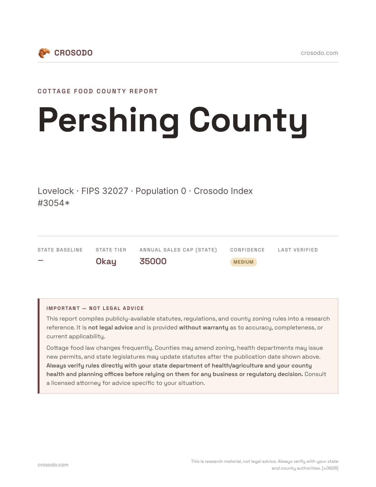 Cover of Pershing County county cottage food report