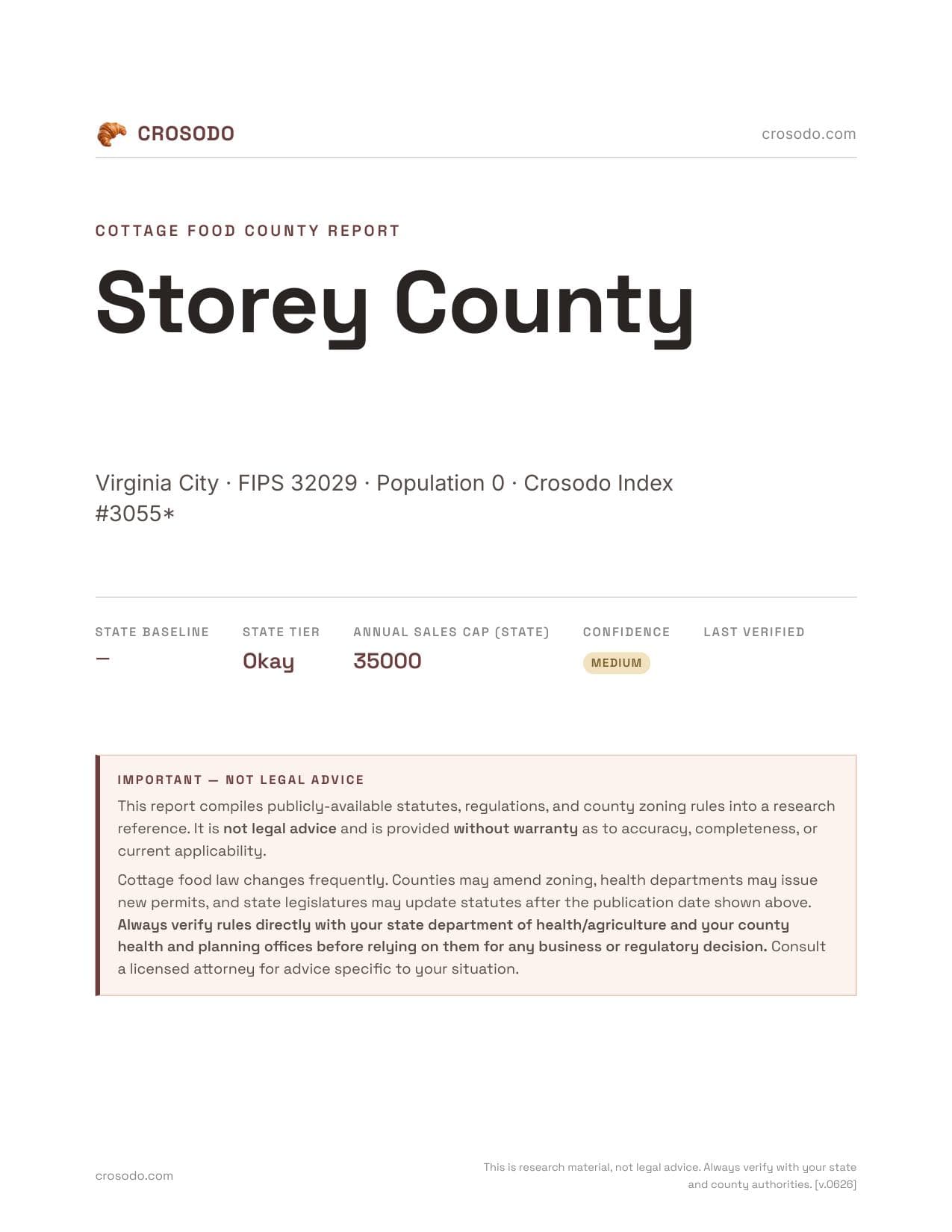 Cover of Storey County county cottage food report