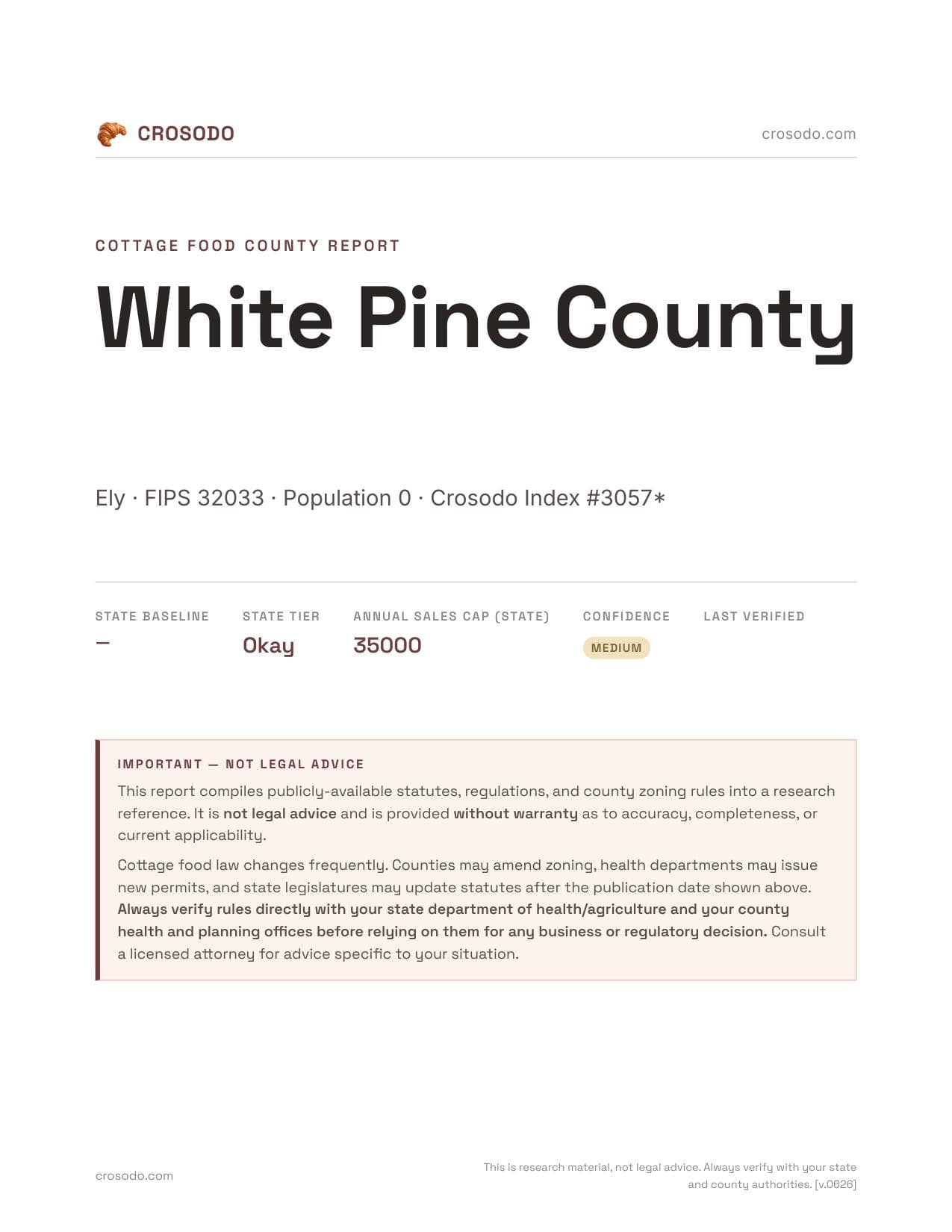 Cover of White Pine County county cottage food report