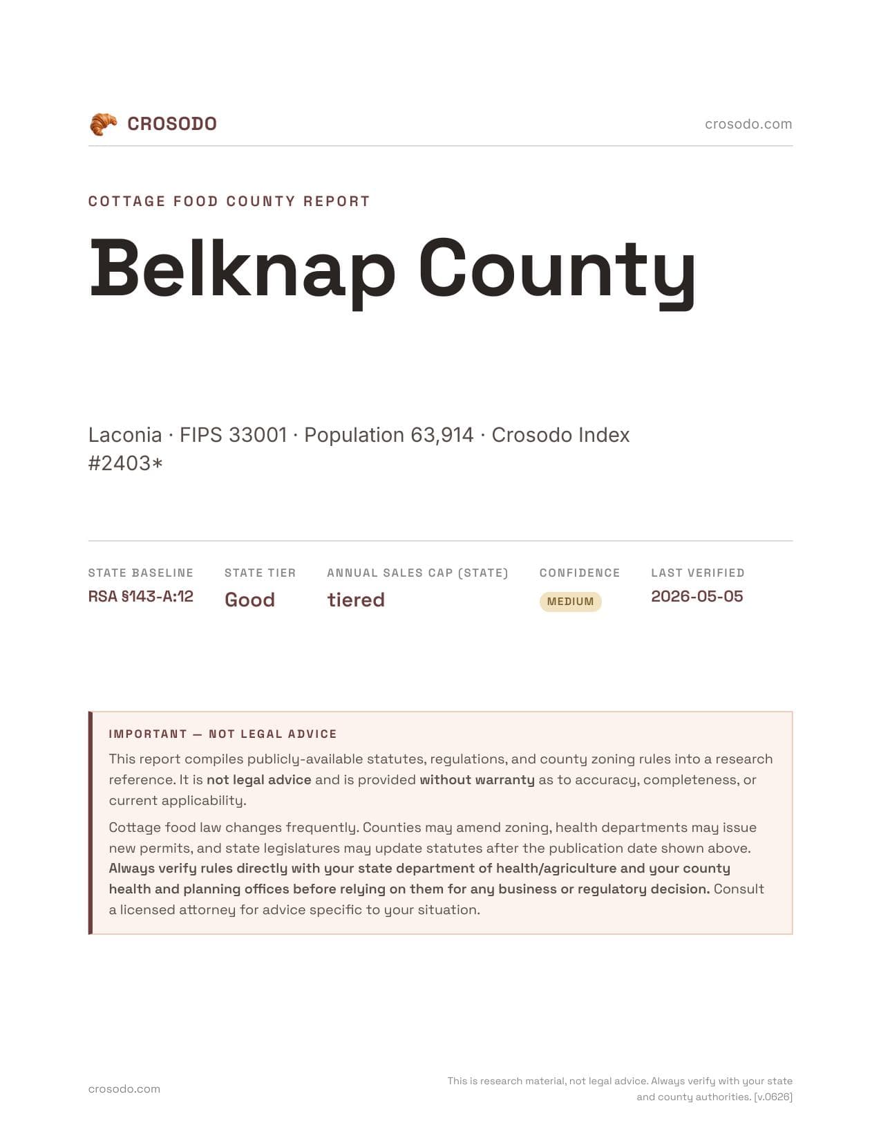 Cover of Belknap County county cottage food report