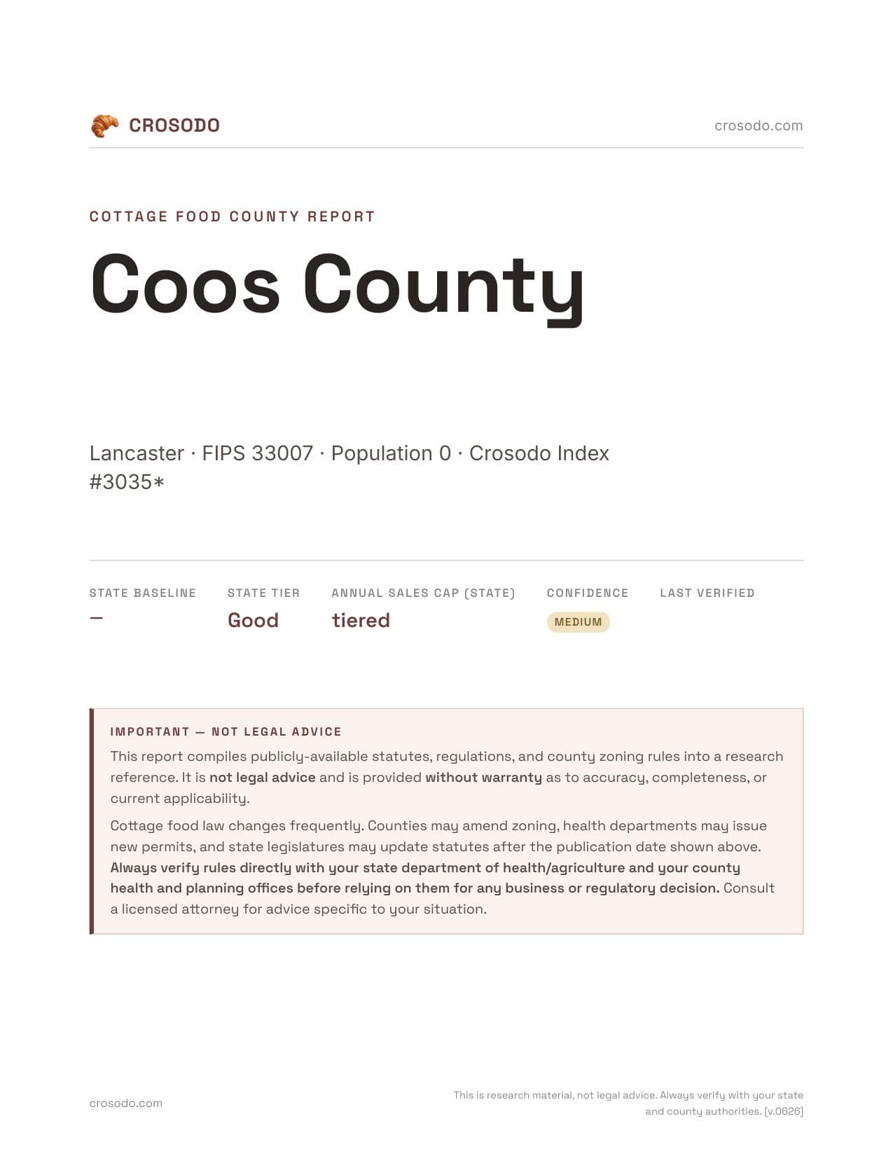 Cover of Coos County county cottage food report