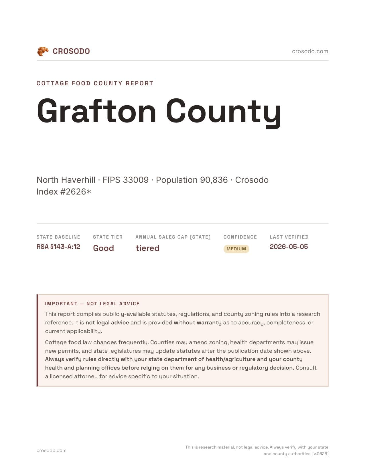 Cover of Grafton County county cottage food report