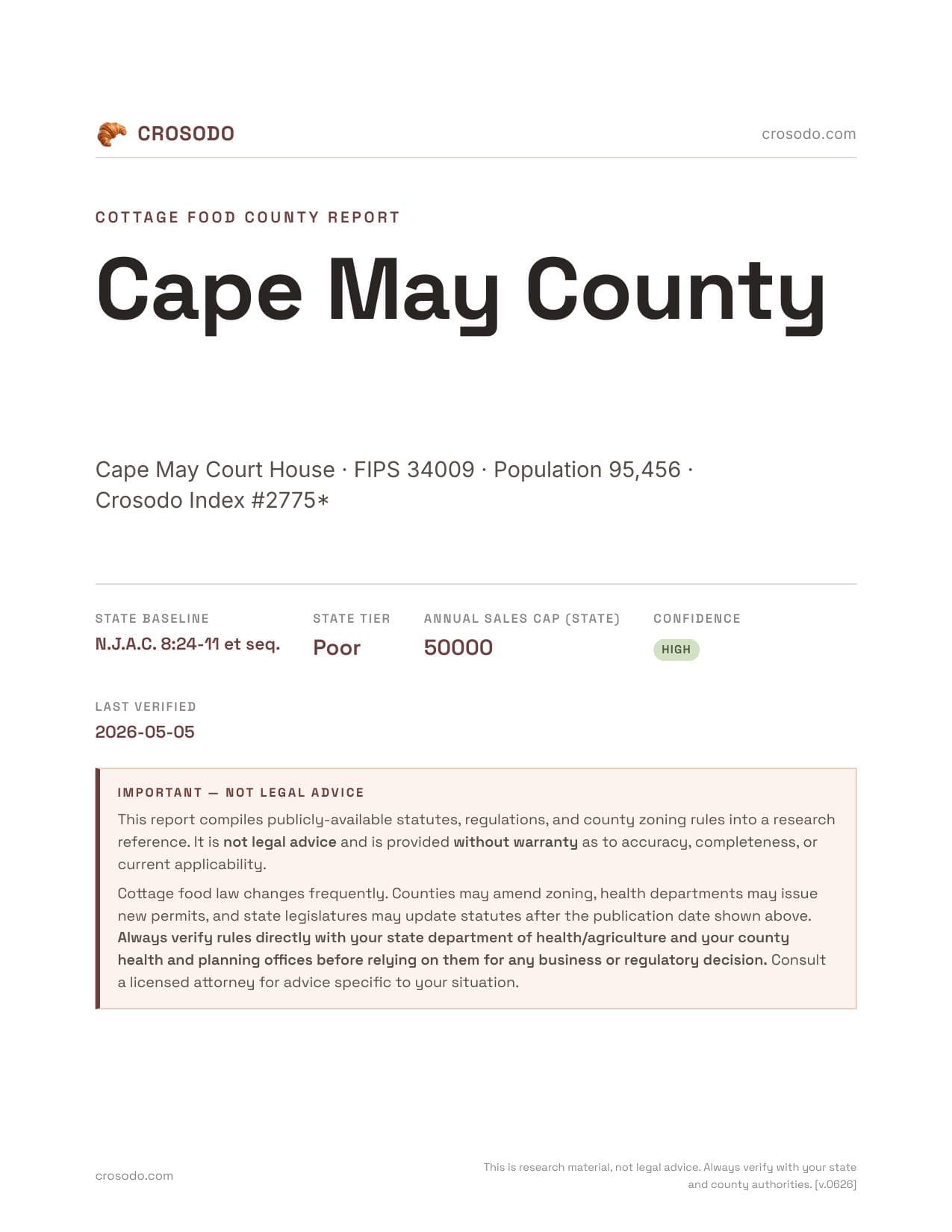 Cover of Cape May County county cottage food report