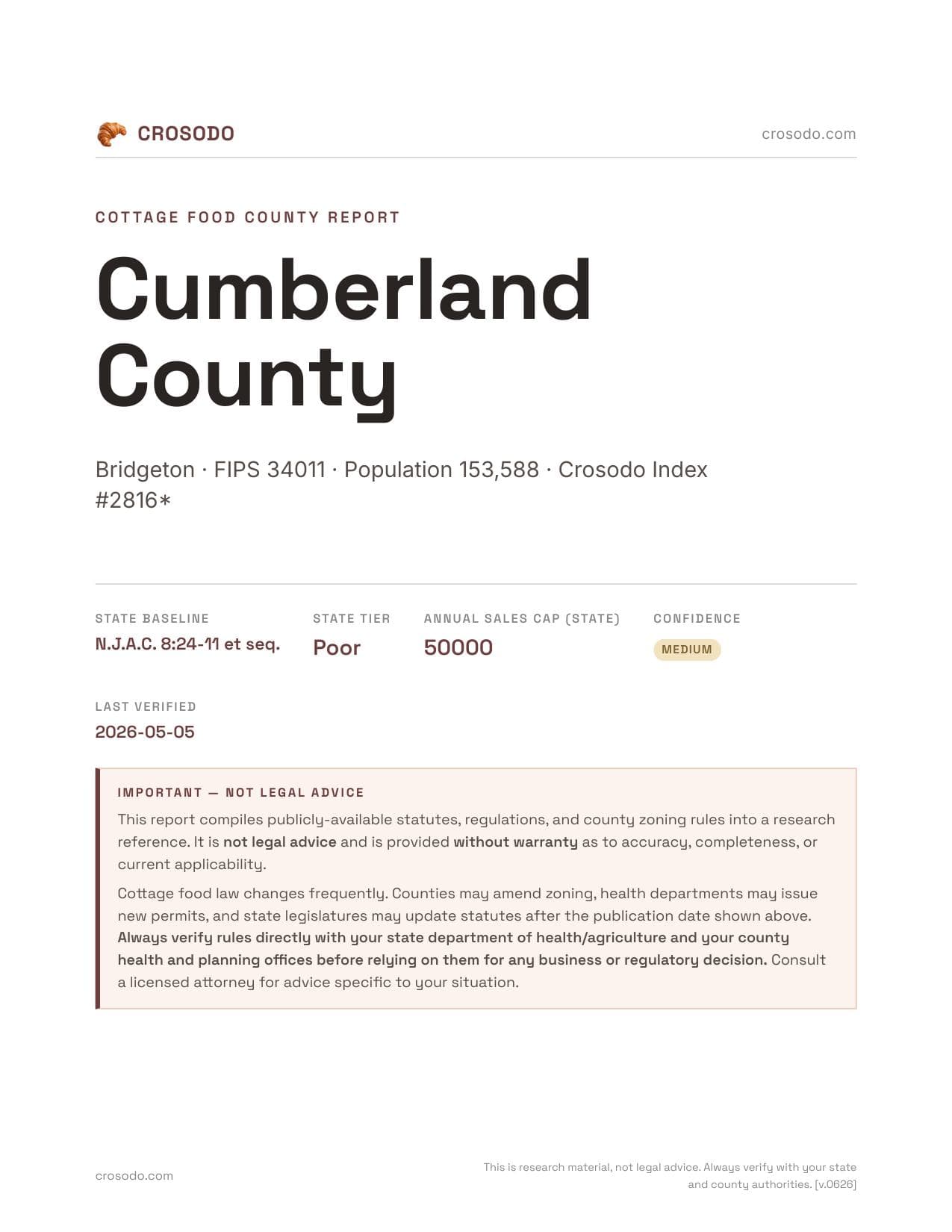 Cover of Cumberland County county cottage food report